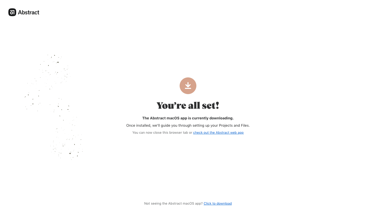 Abstract setup confirmation describing an app download, later setup, a web-app route, and fallback download link
