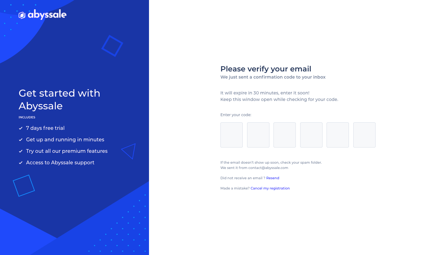 Abyssale Email Verification design reference captured in SaaSFrame