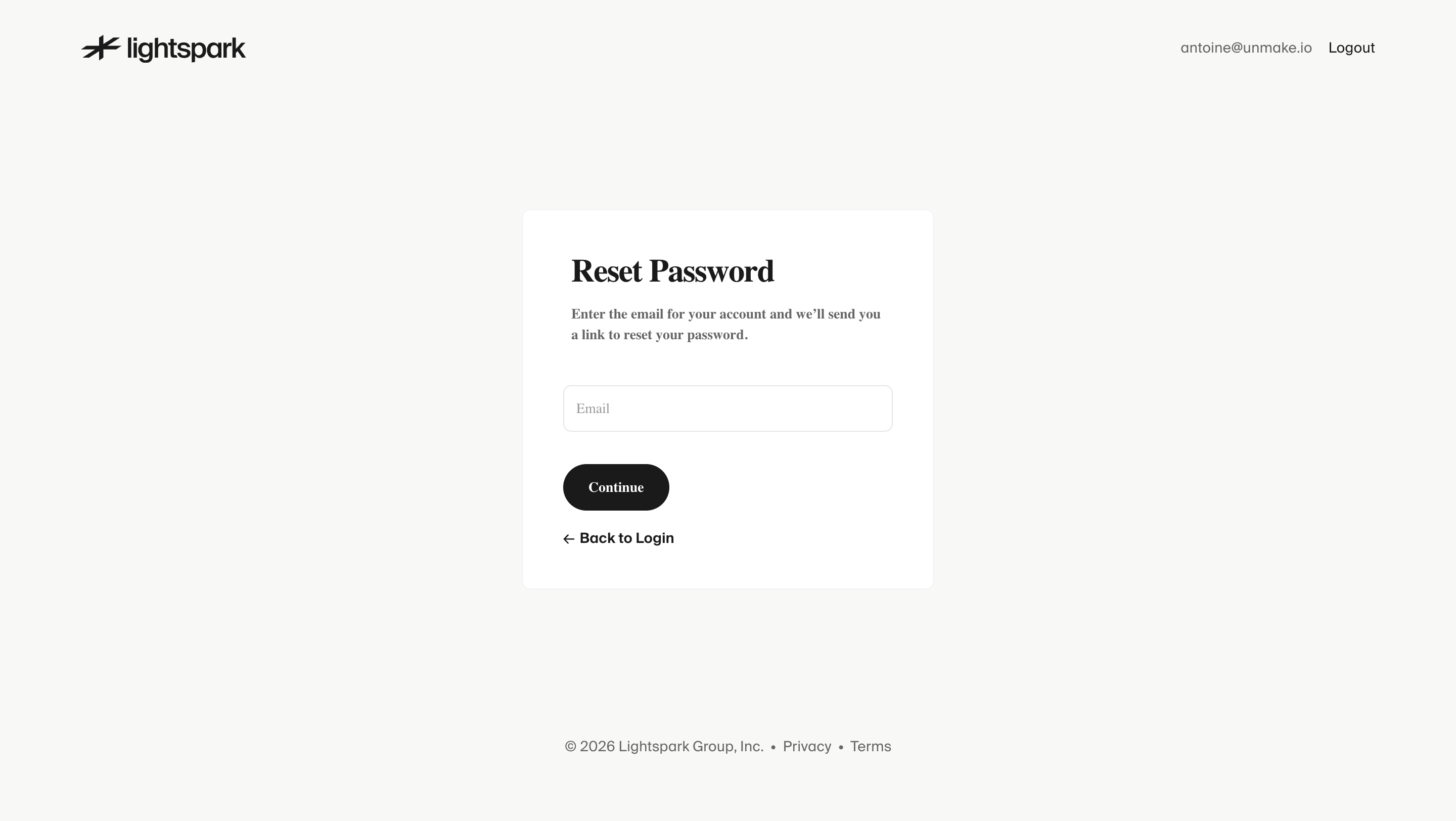 Lightspark Password Reset Request design reference captured in SaaSFrame