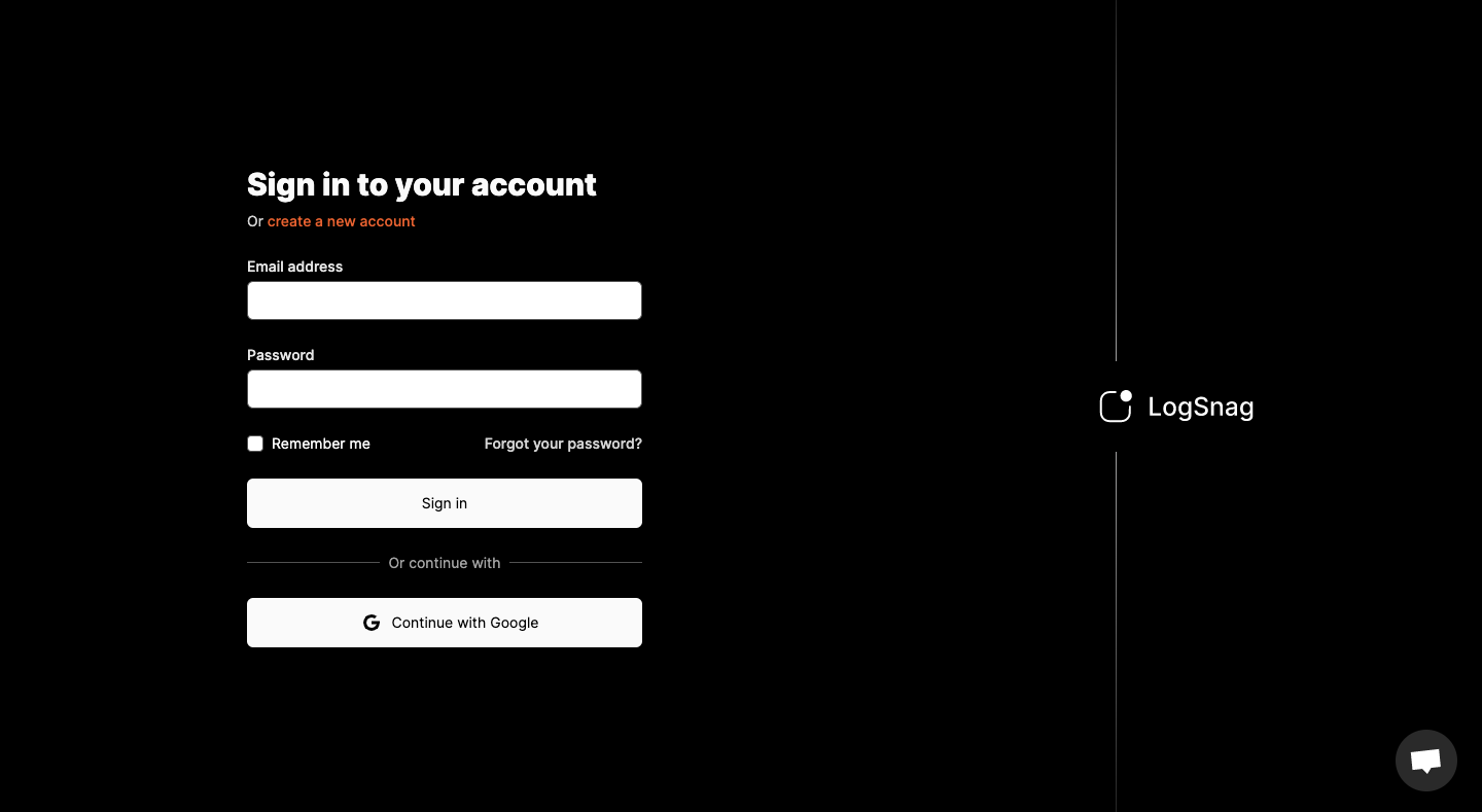 Logsnag Sign Up Page design reference captured in SaaSFrame