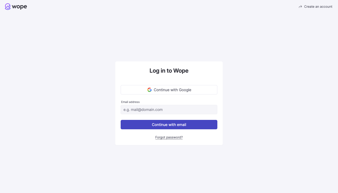 Wope Login Page design reference captured in SaaSFrame