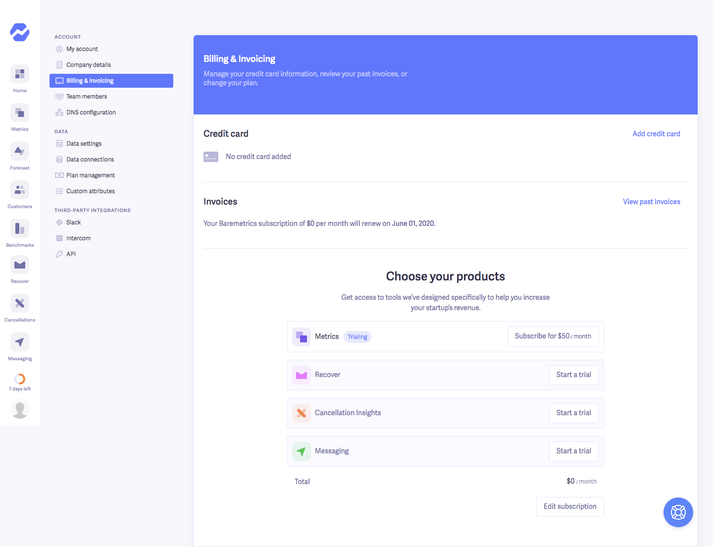 Baremetrics Upgrade Flow SaaS interface example