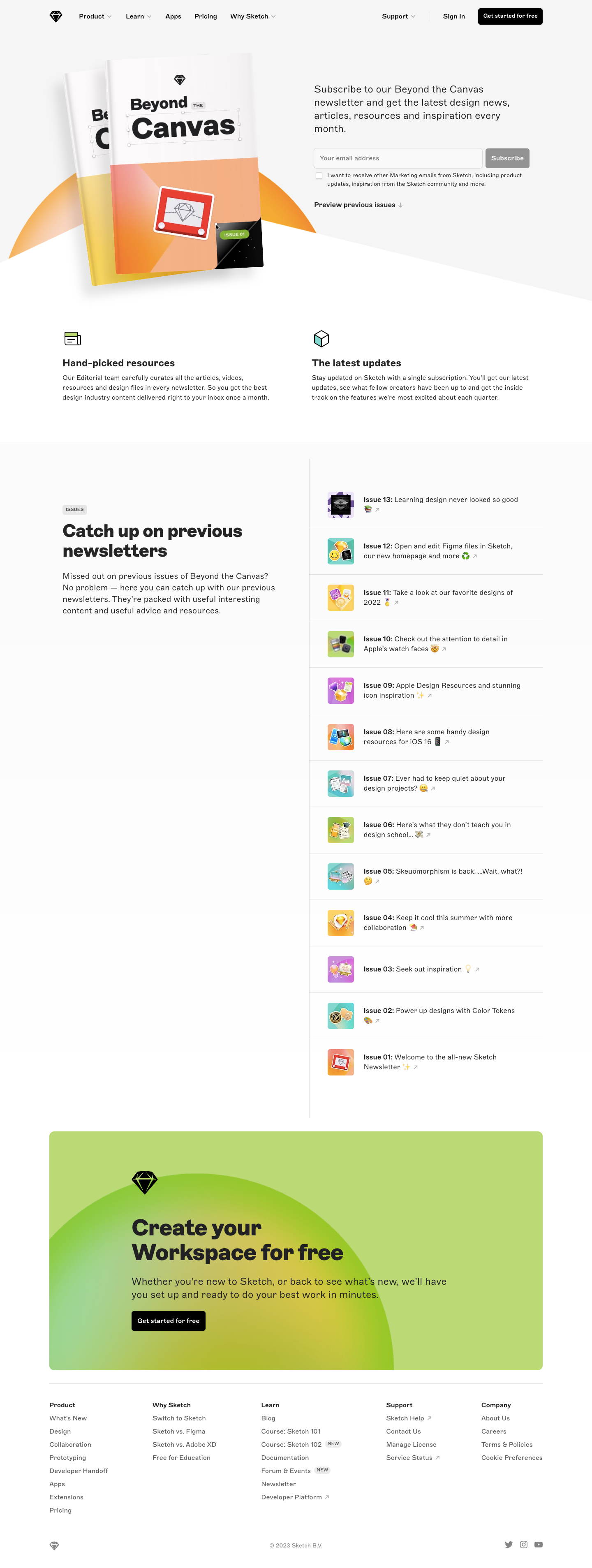 Sketch Newsletter Page design reference captured in SaaSFrame