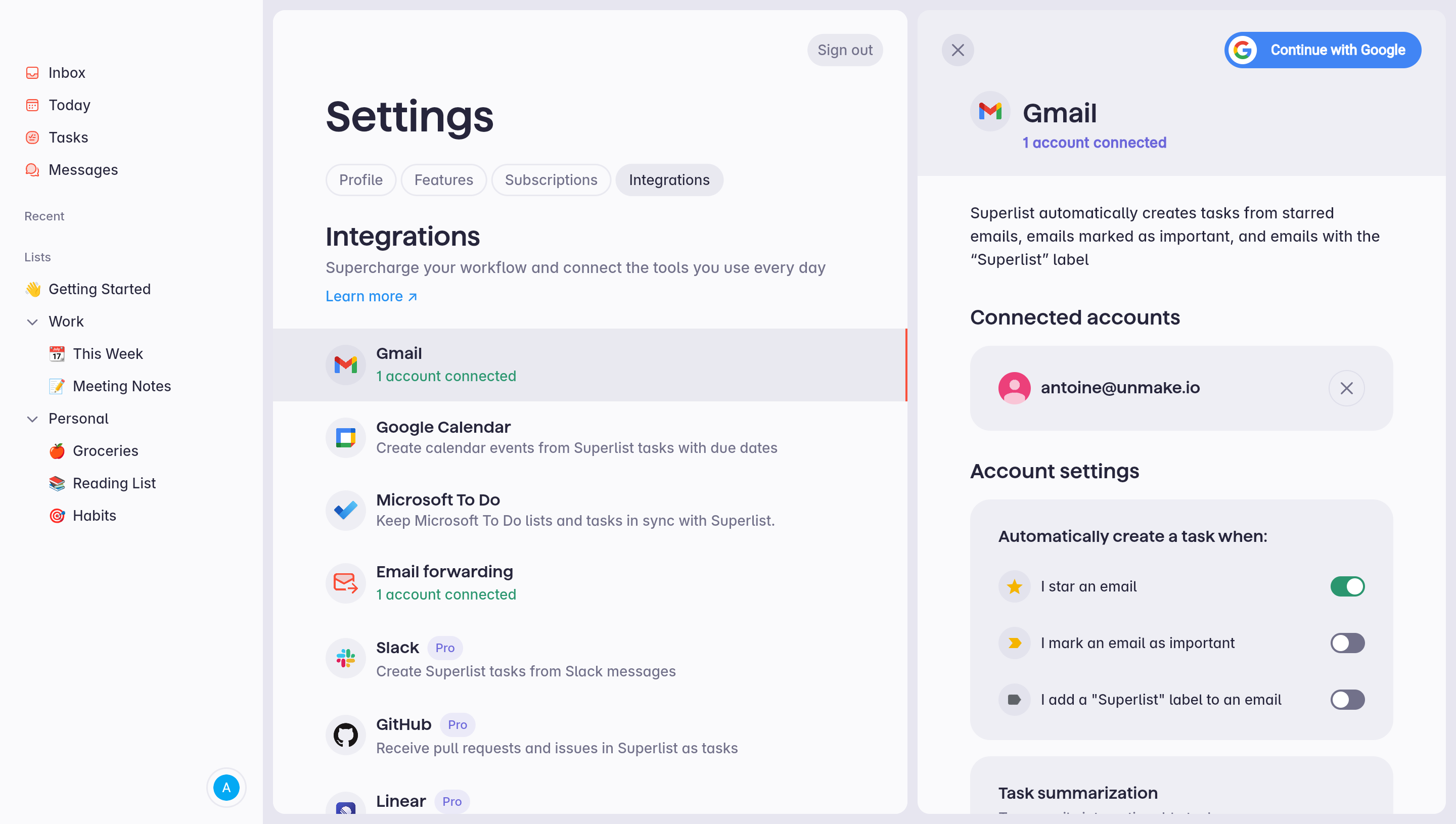 Superlist Integration Connected design reference captured in SaaSFrame