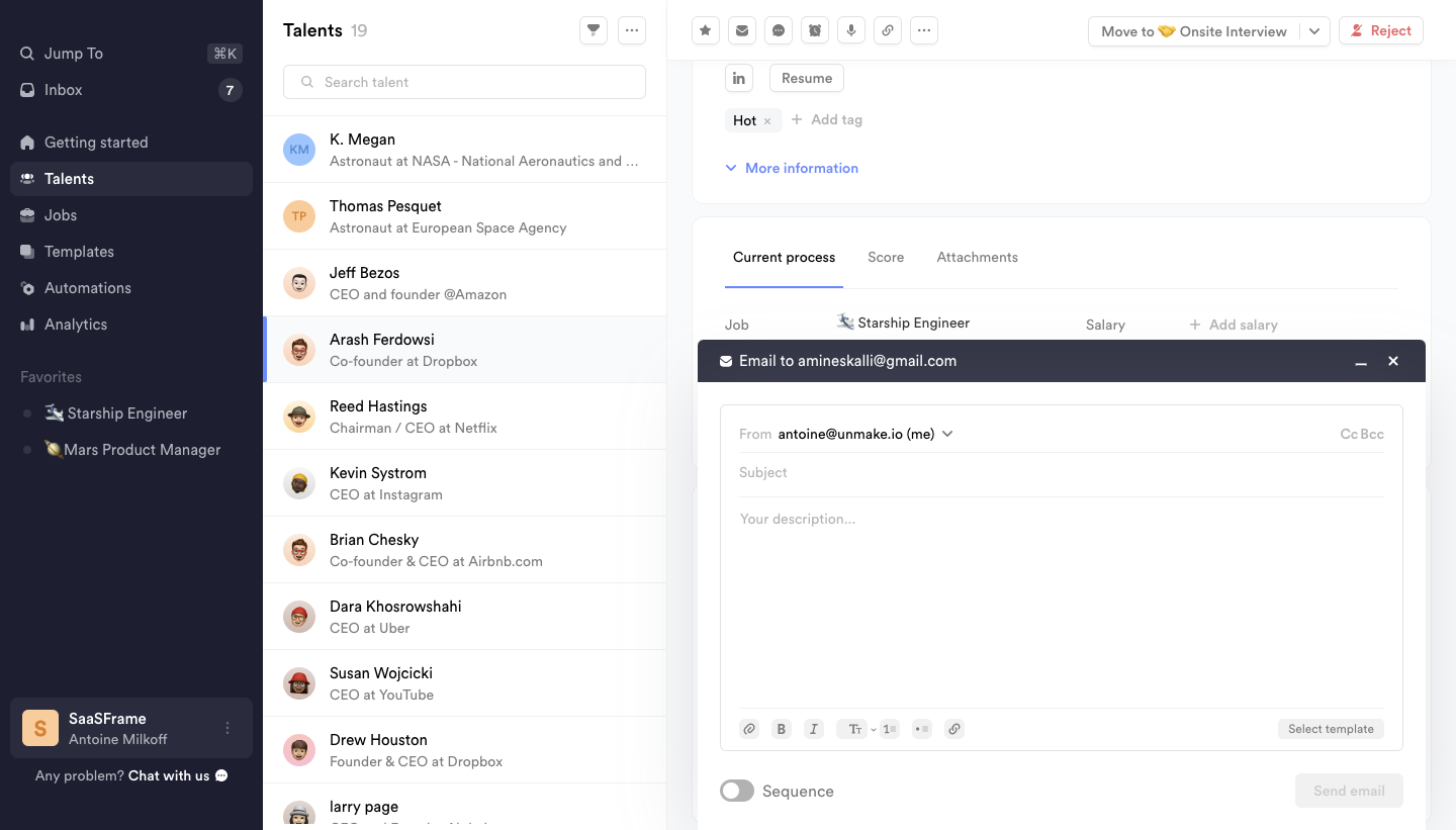Crew Message Composer SaaS interface example