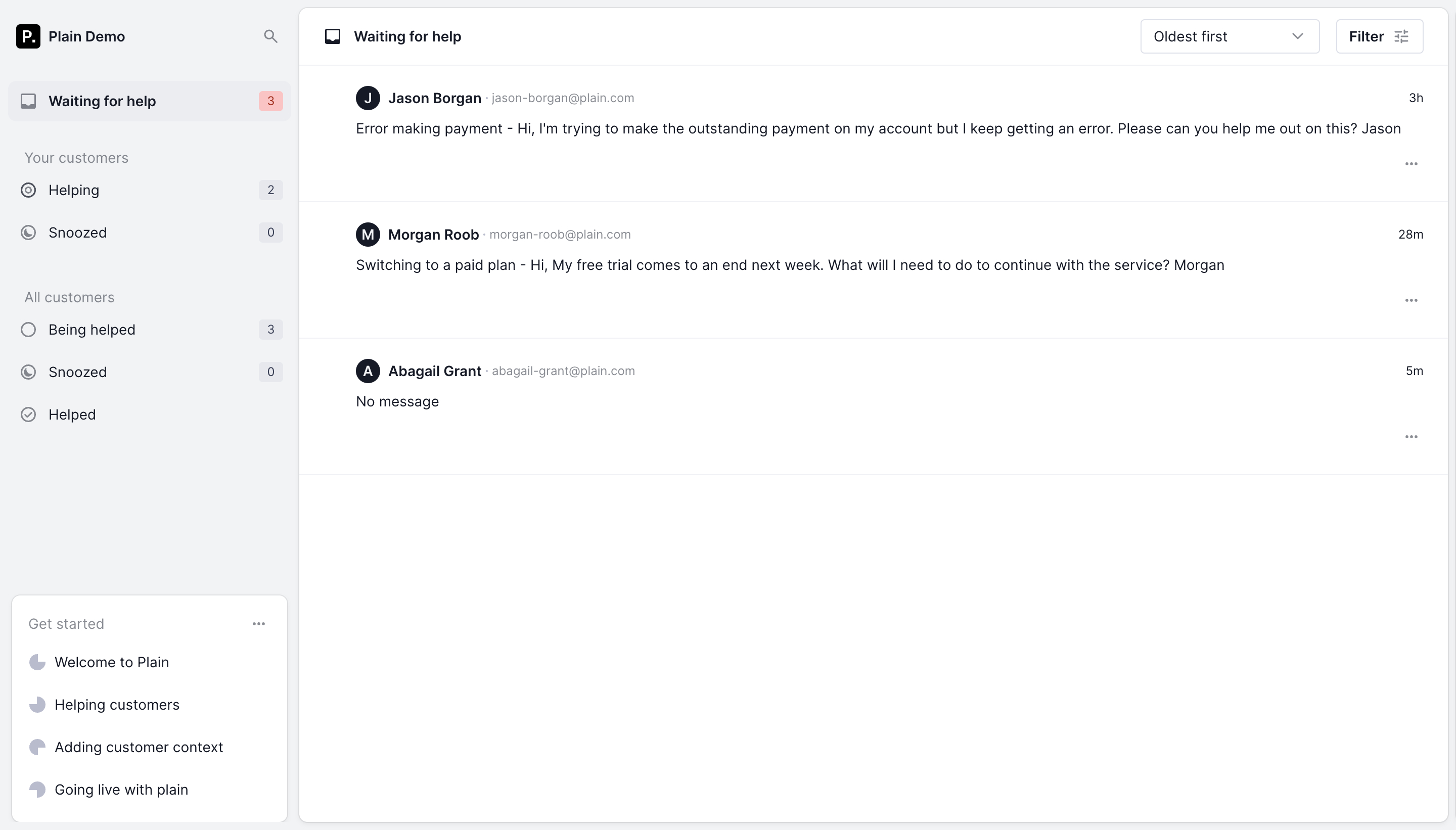 Plain Issues List SaaS interface example