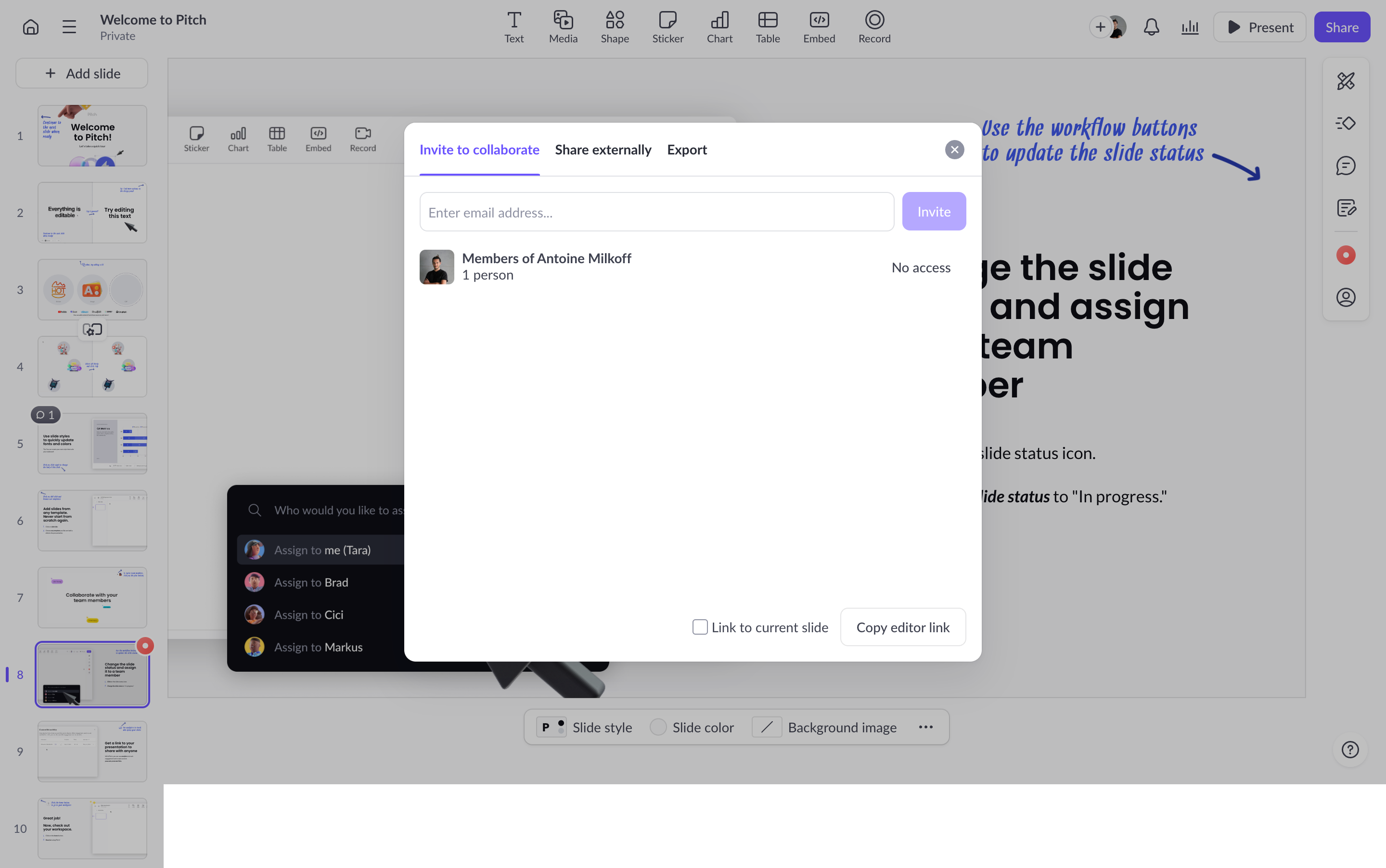 Pitch Invite Collaborators SaaS interface example