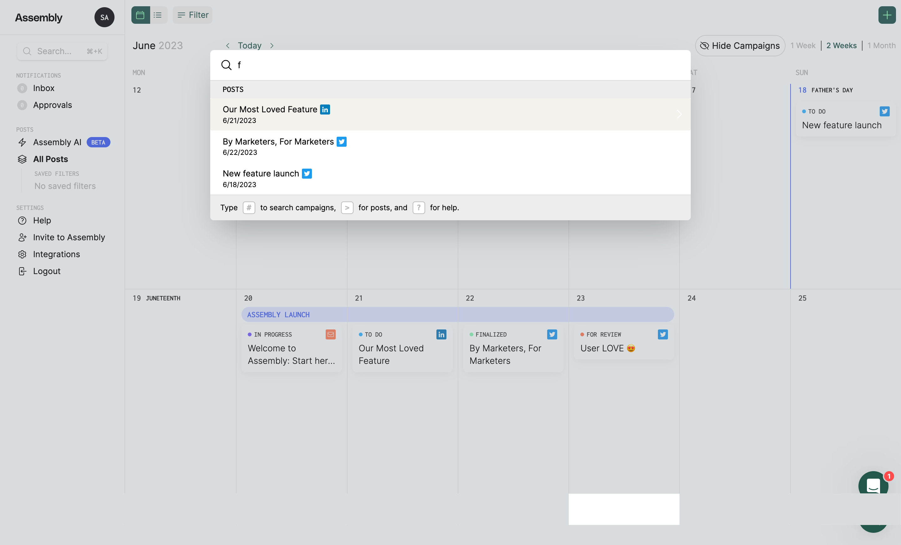 Assembly Search Modal SaaS interface example