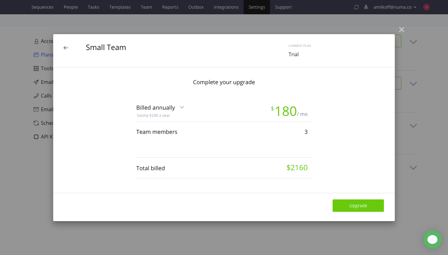 Reply Upgrade Flow SaaS interface example