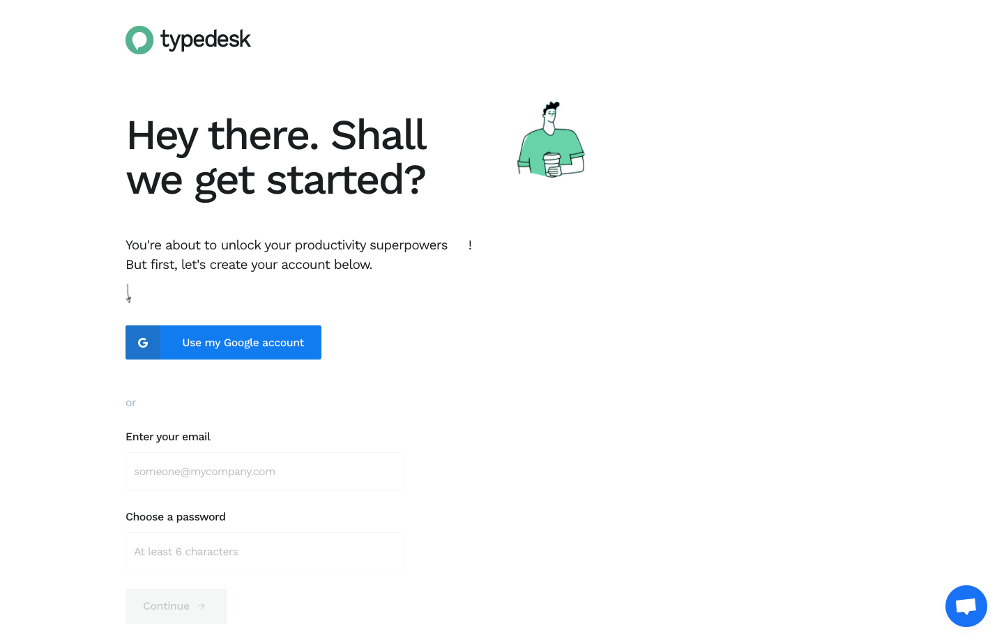 Typedesk Signup Page SaaS interface example