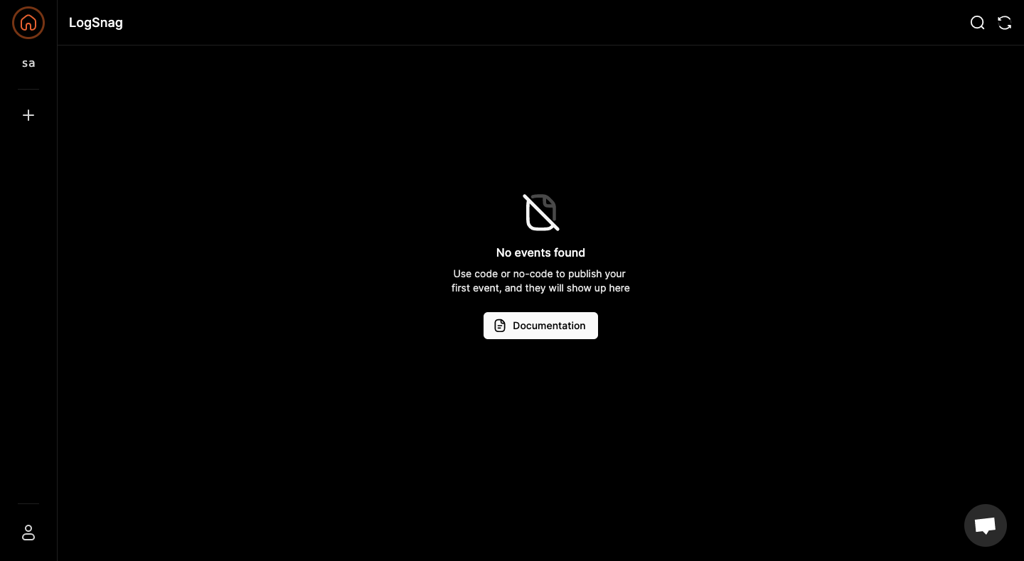 LogSnag Empty Dashboard SaaS interface example