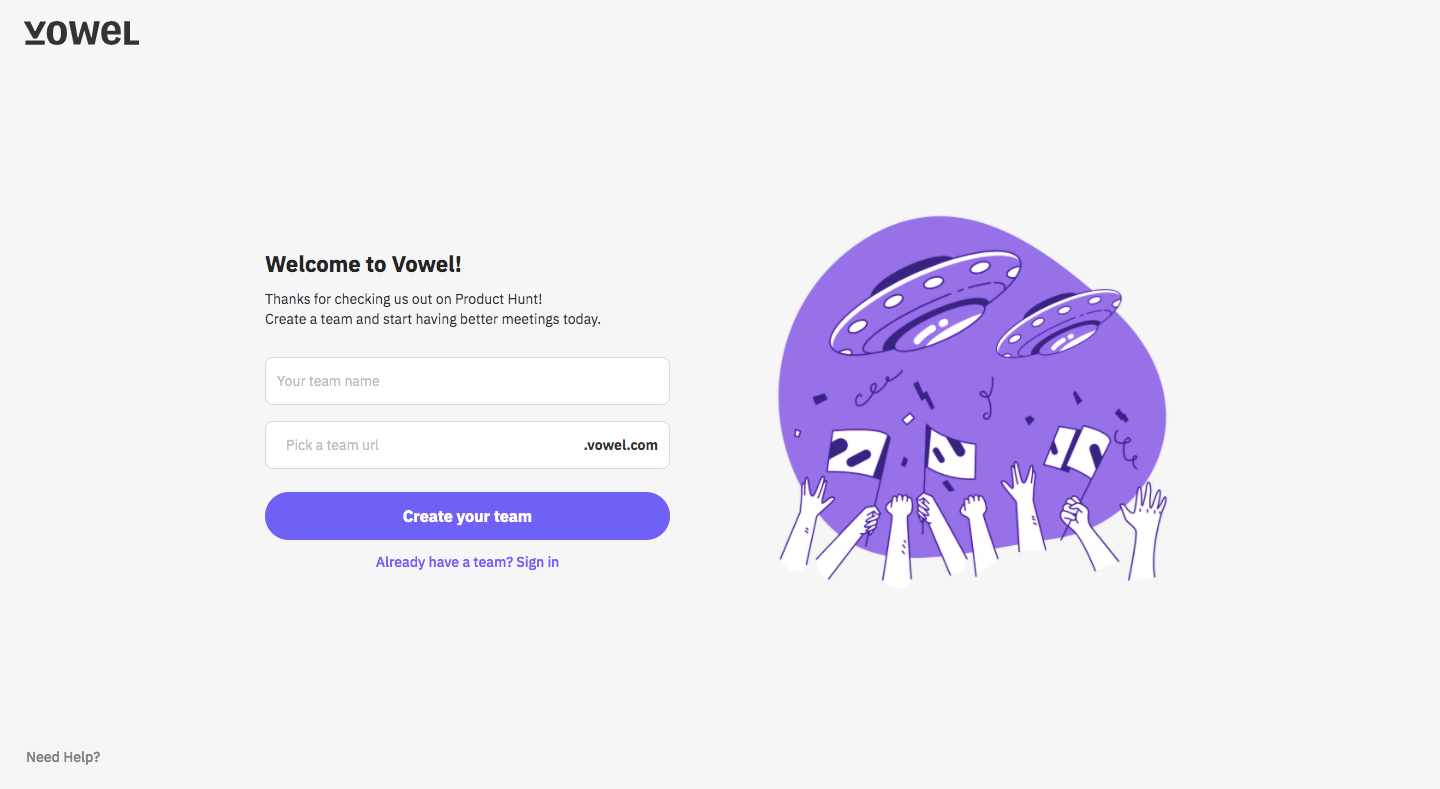 Vowel Signup Page SaaS interface example