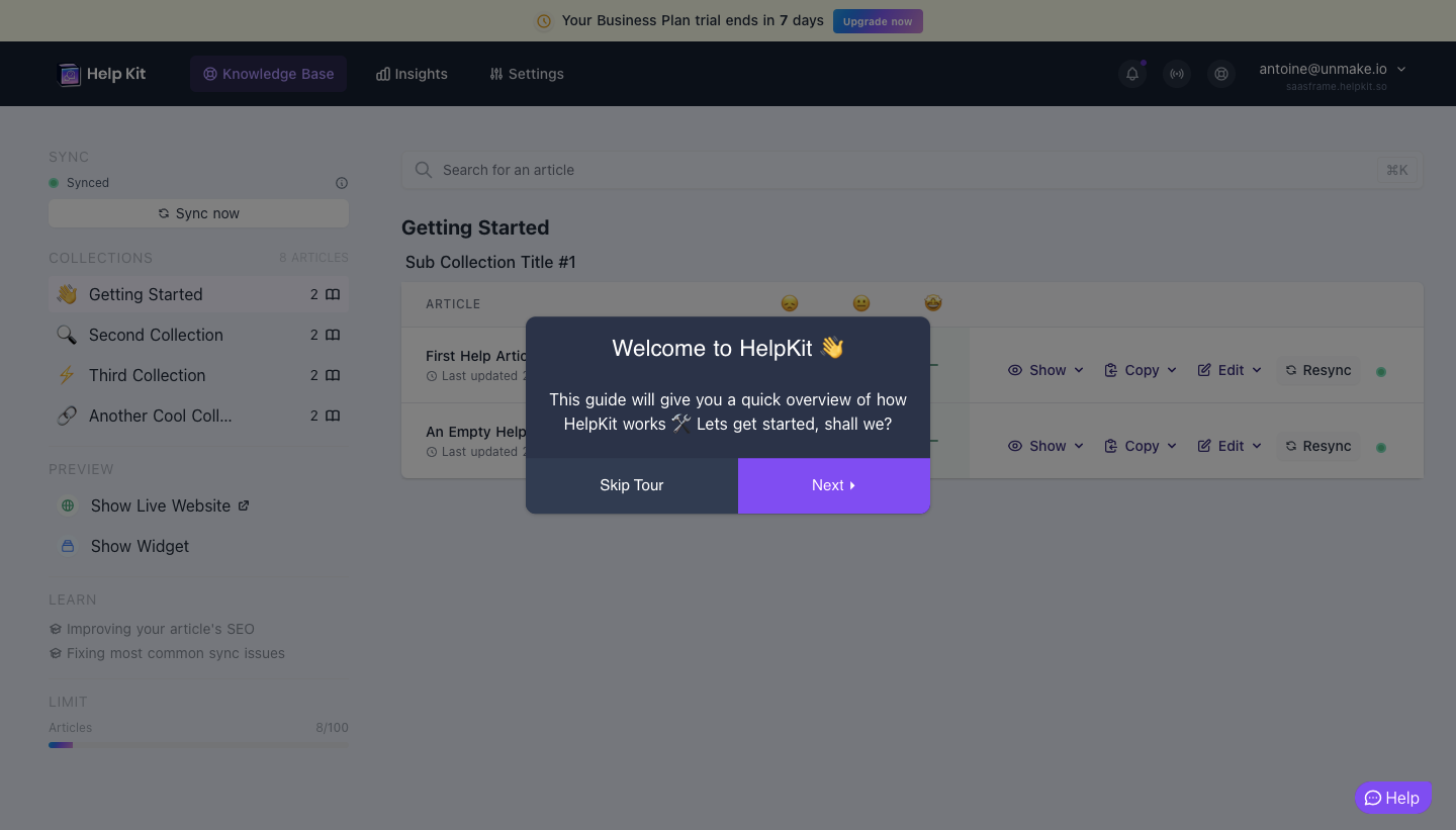 HelpKit skippable product tour