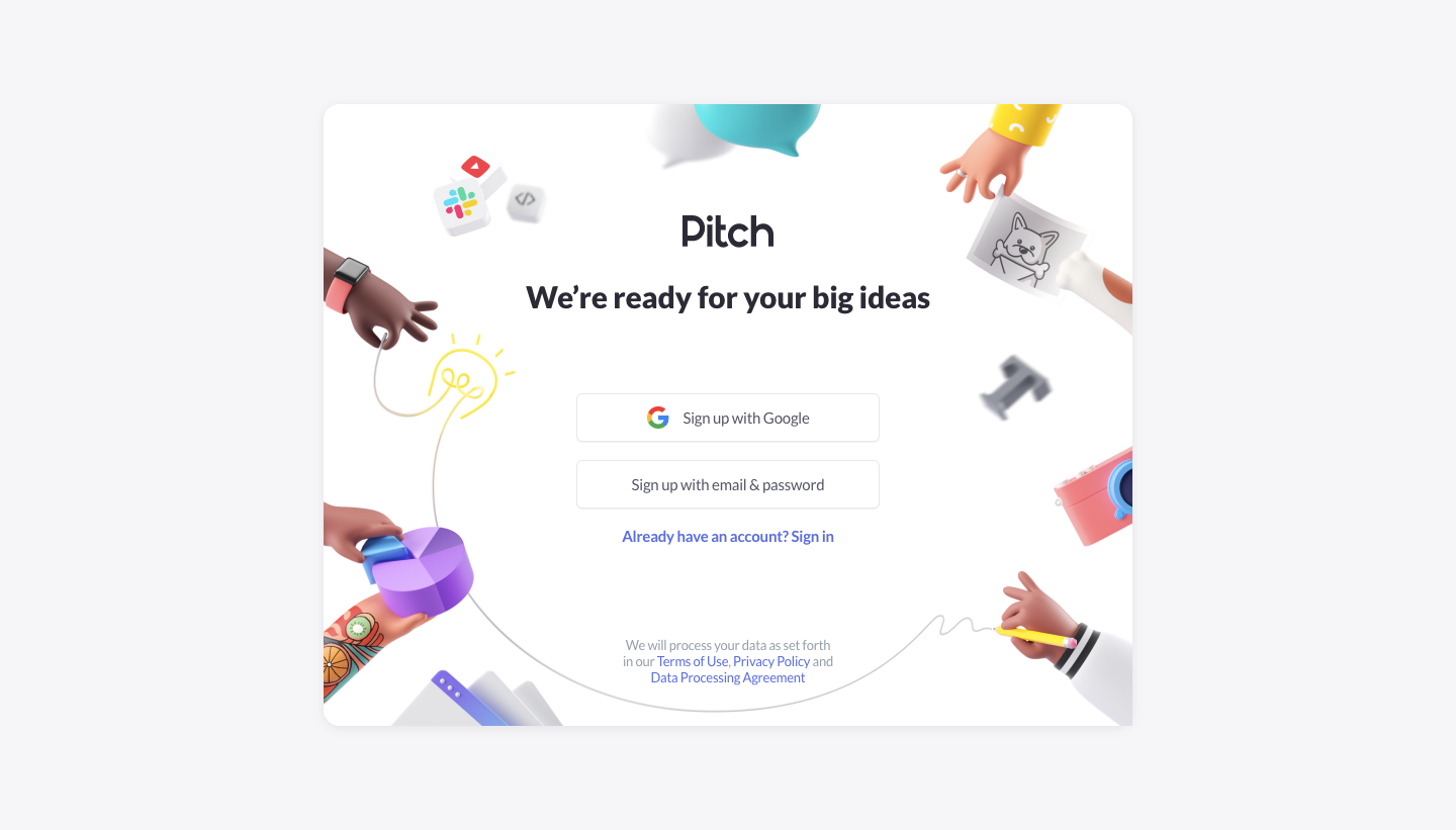 Pitch Signup Page SaaS interface example