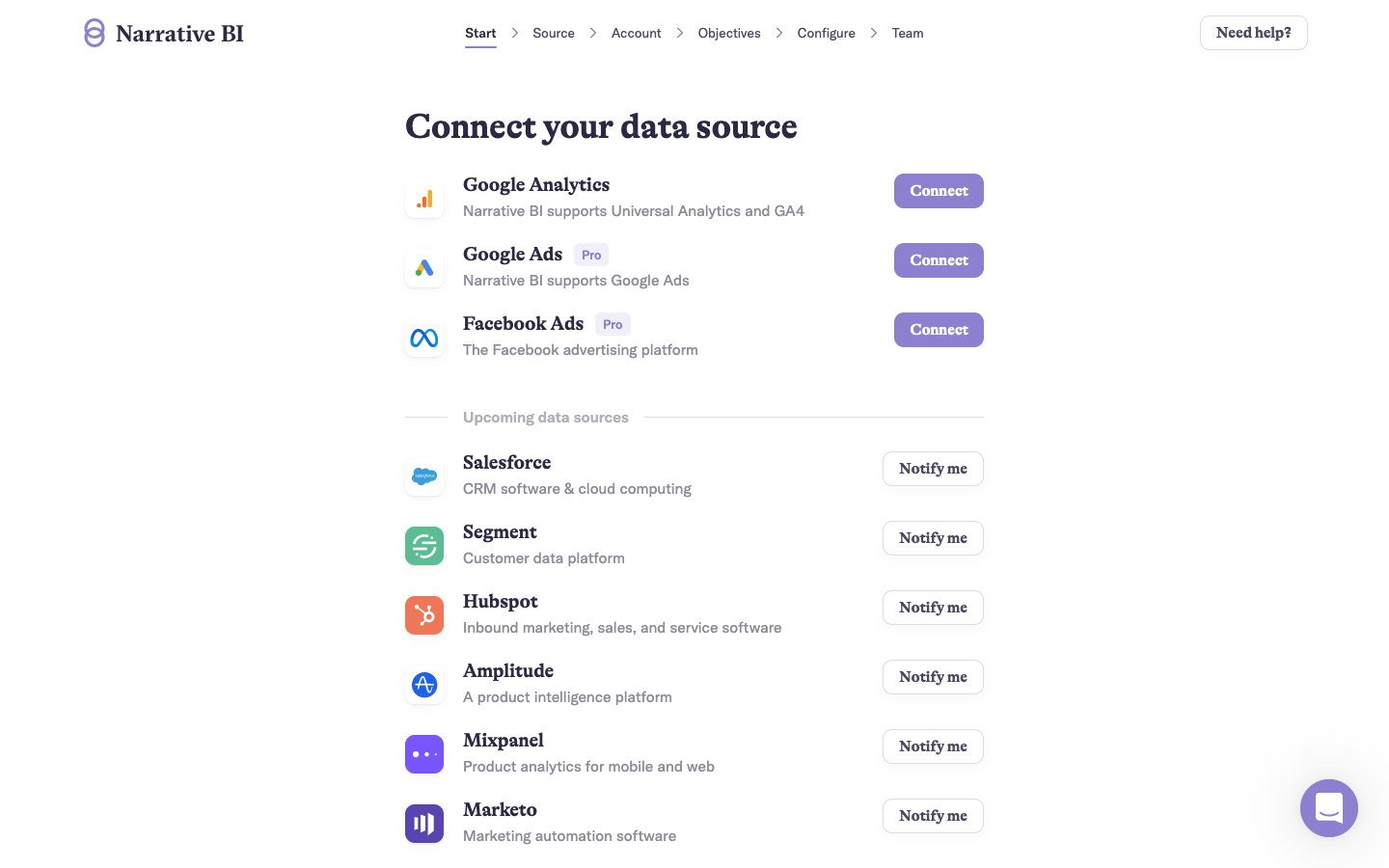 Narrative BI user onboarding