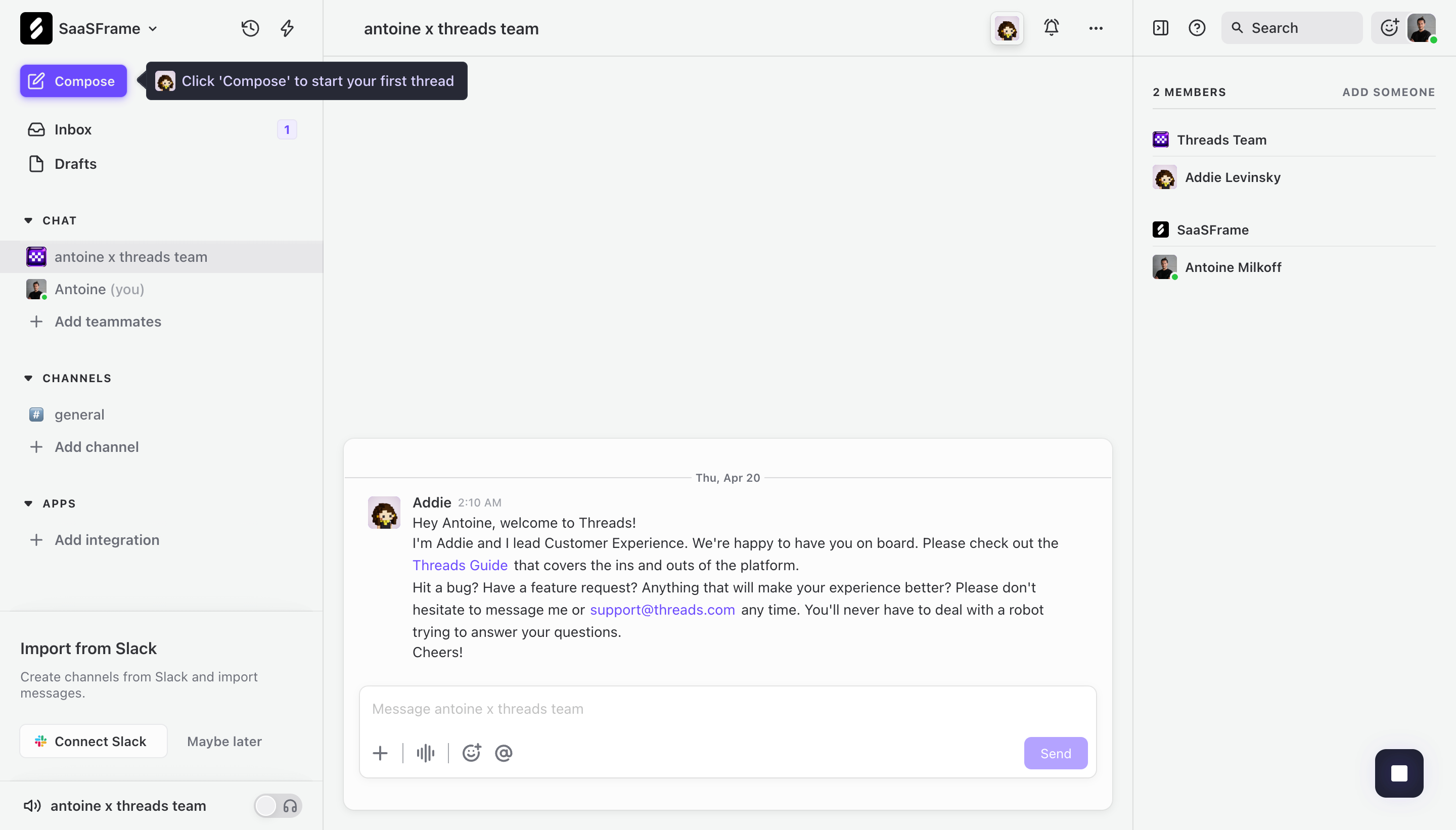 Threads interactive product tour