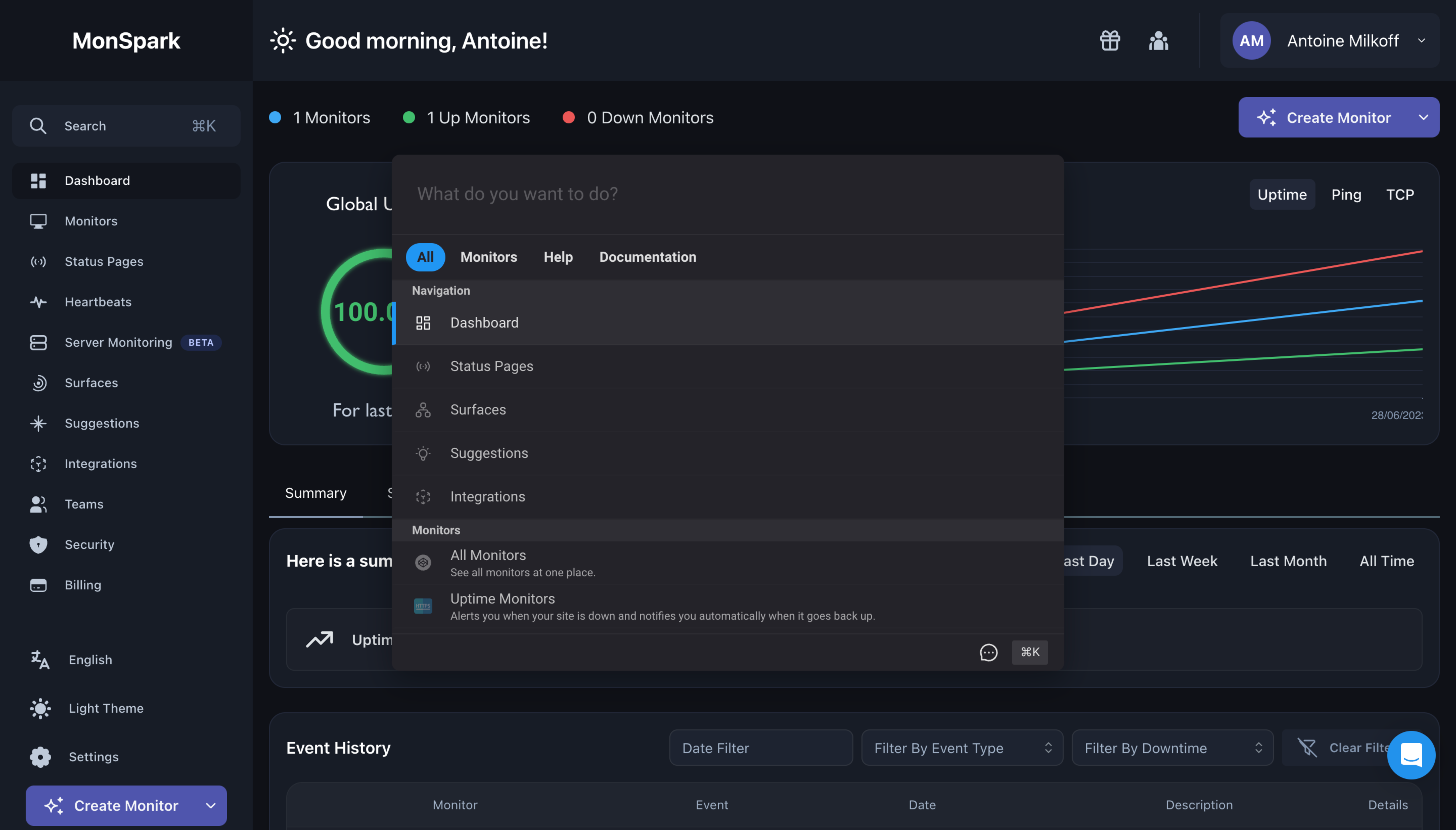MonSpark Search Modal SaaS interface example