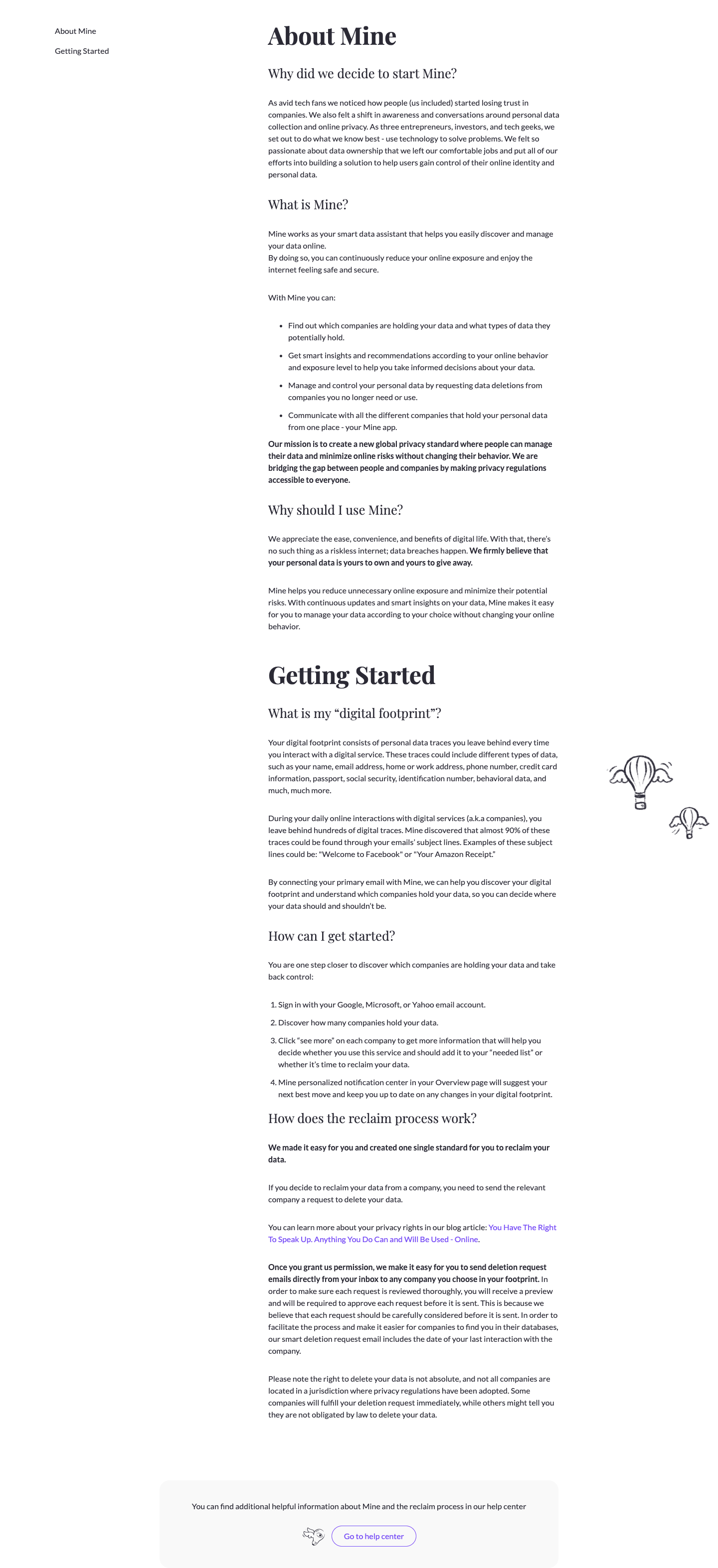 Mine FAQ — faq categories, expanded answers, and help-centre route