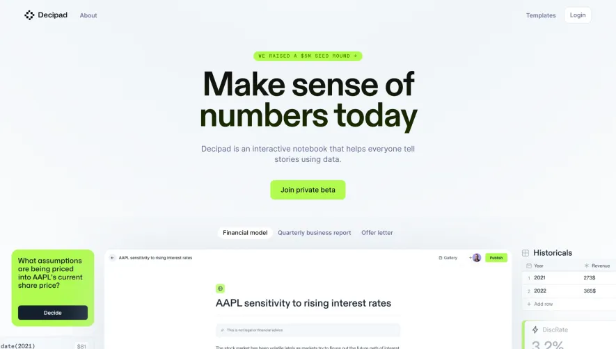Decipad Landing Page