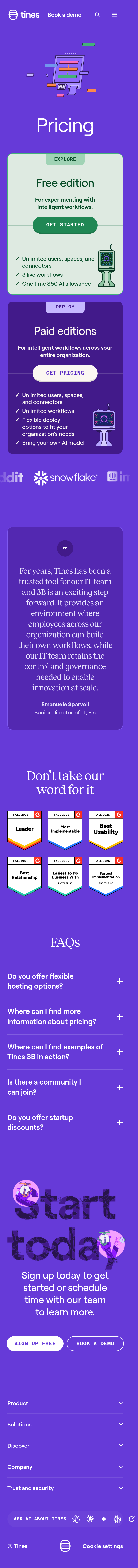 Tines Pricing Page