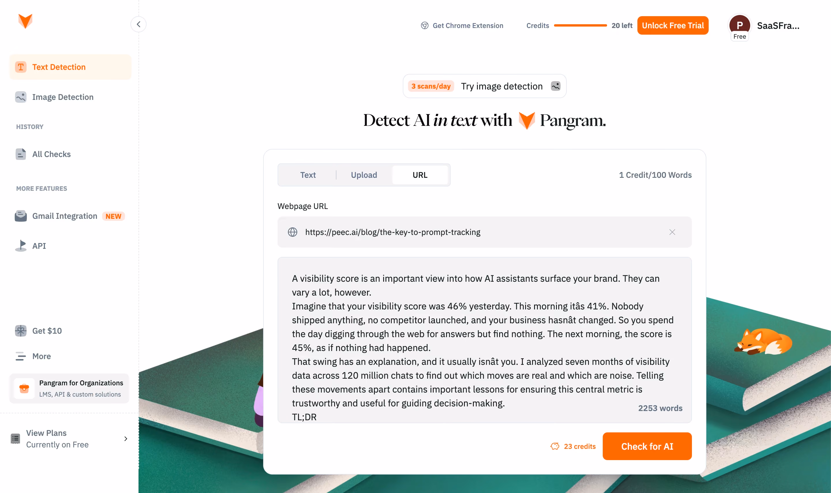 Pangram Extracted webpage text