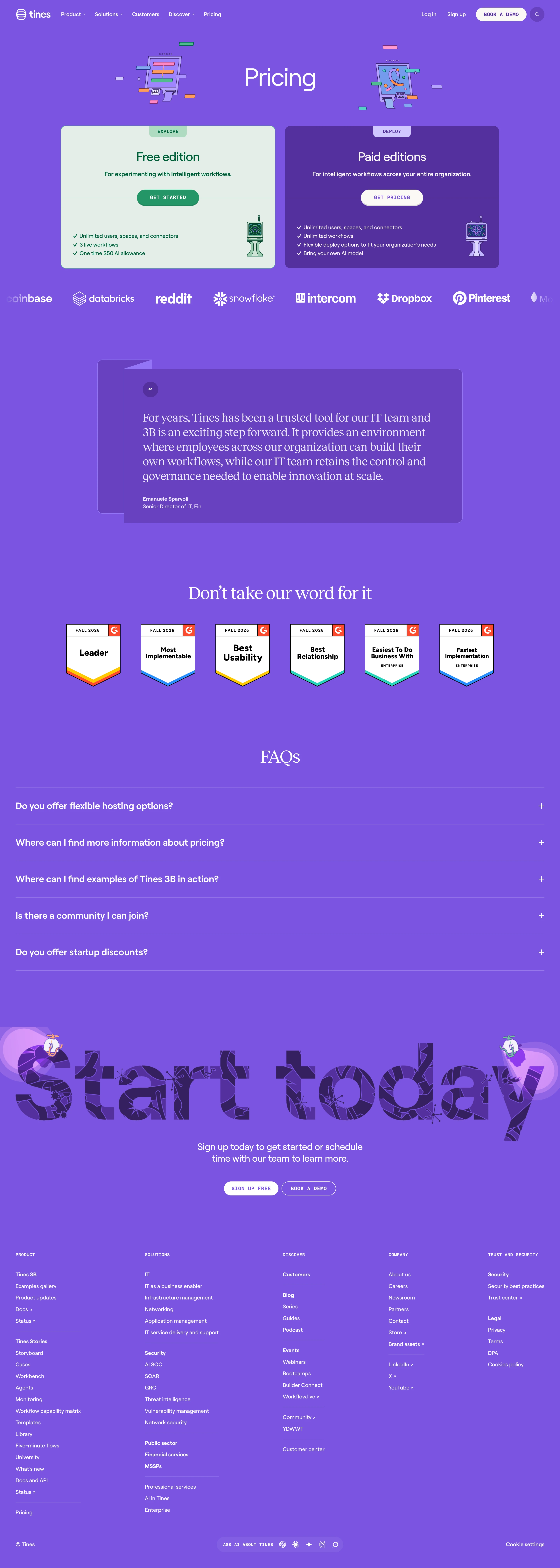 Tines Pricing Page