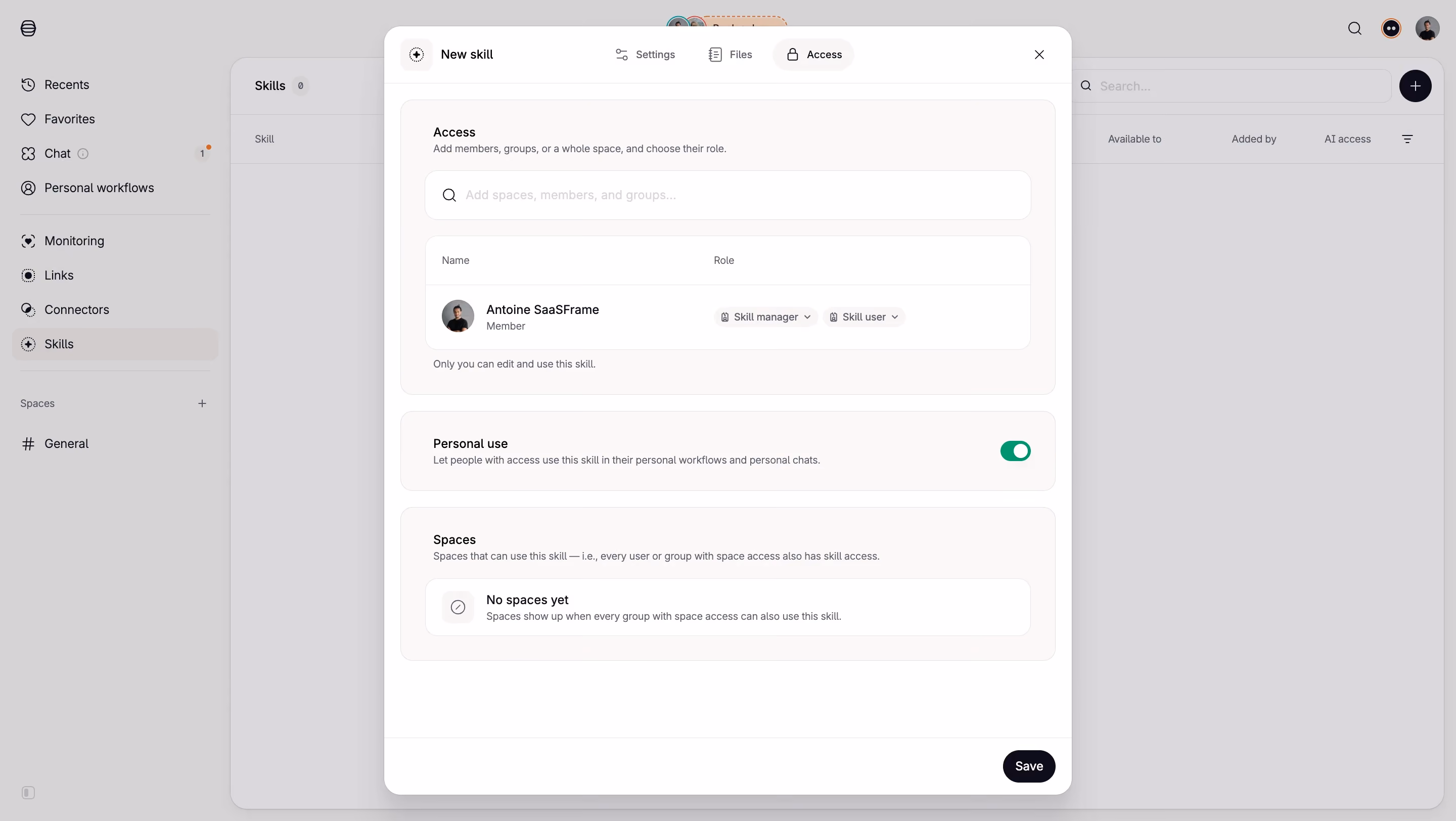 Tines Skill Access Settings
