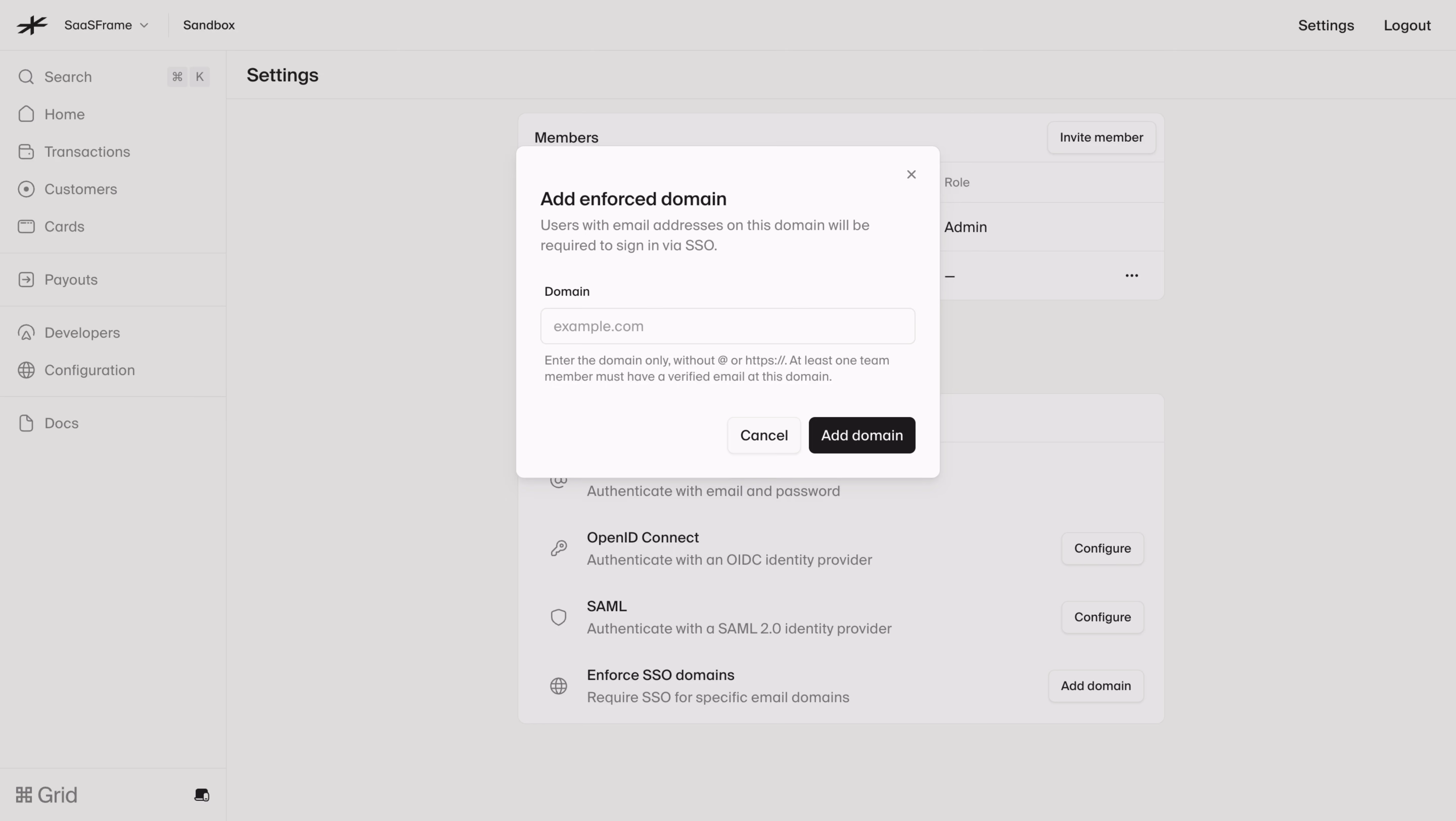 Lightspark Enforce SSO Domain