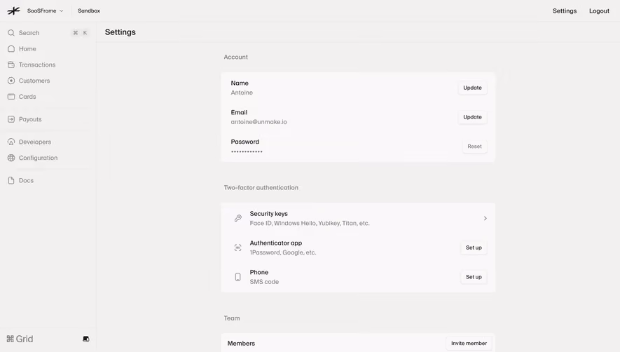 Lightspark Account & Security Settings