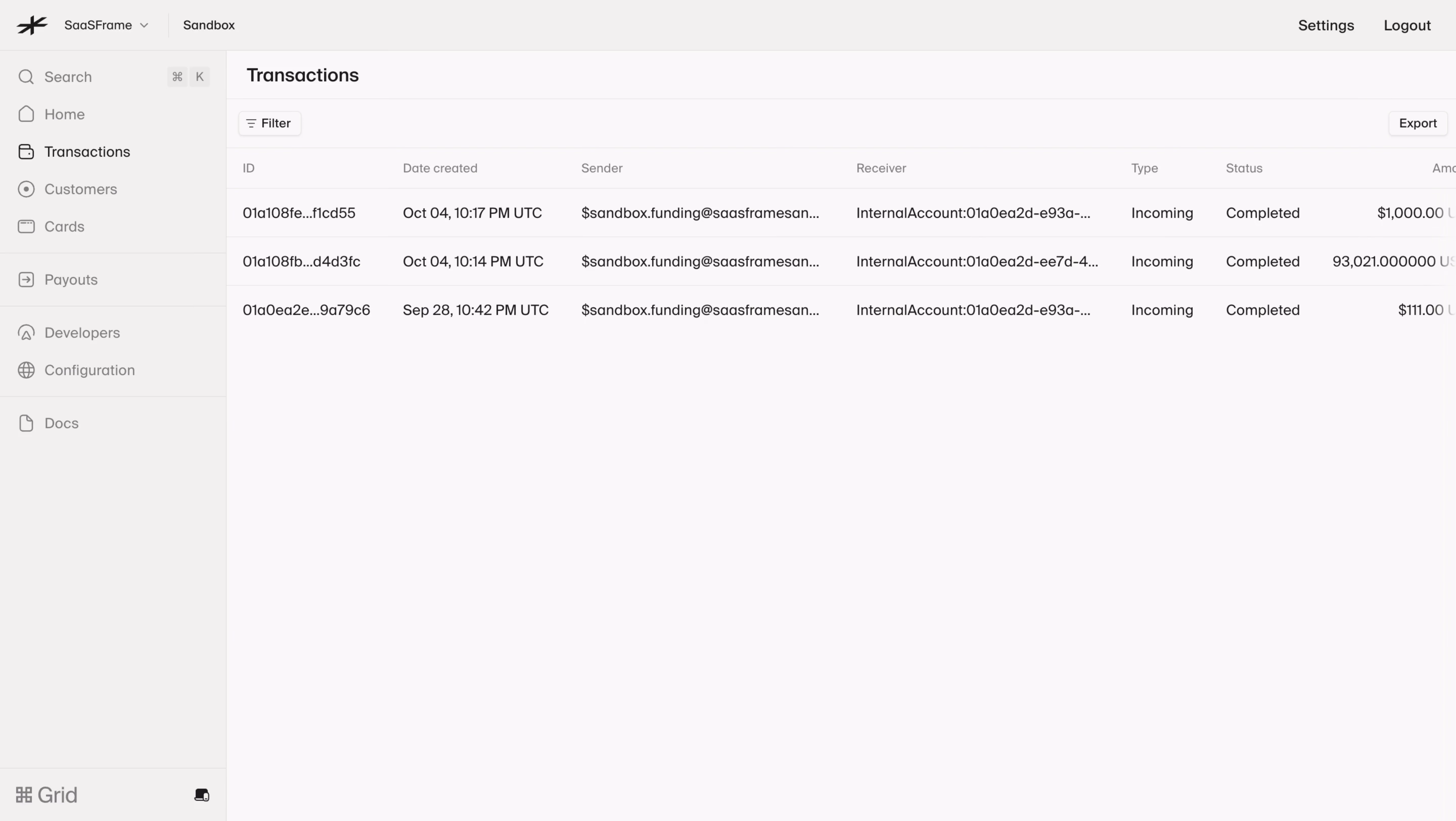 Lightspark Transaction History
