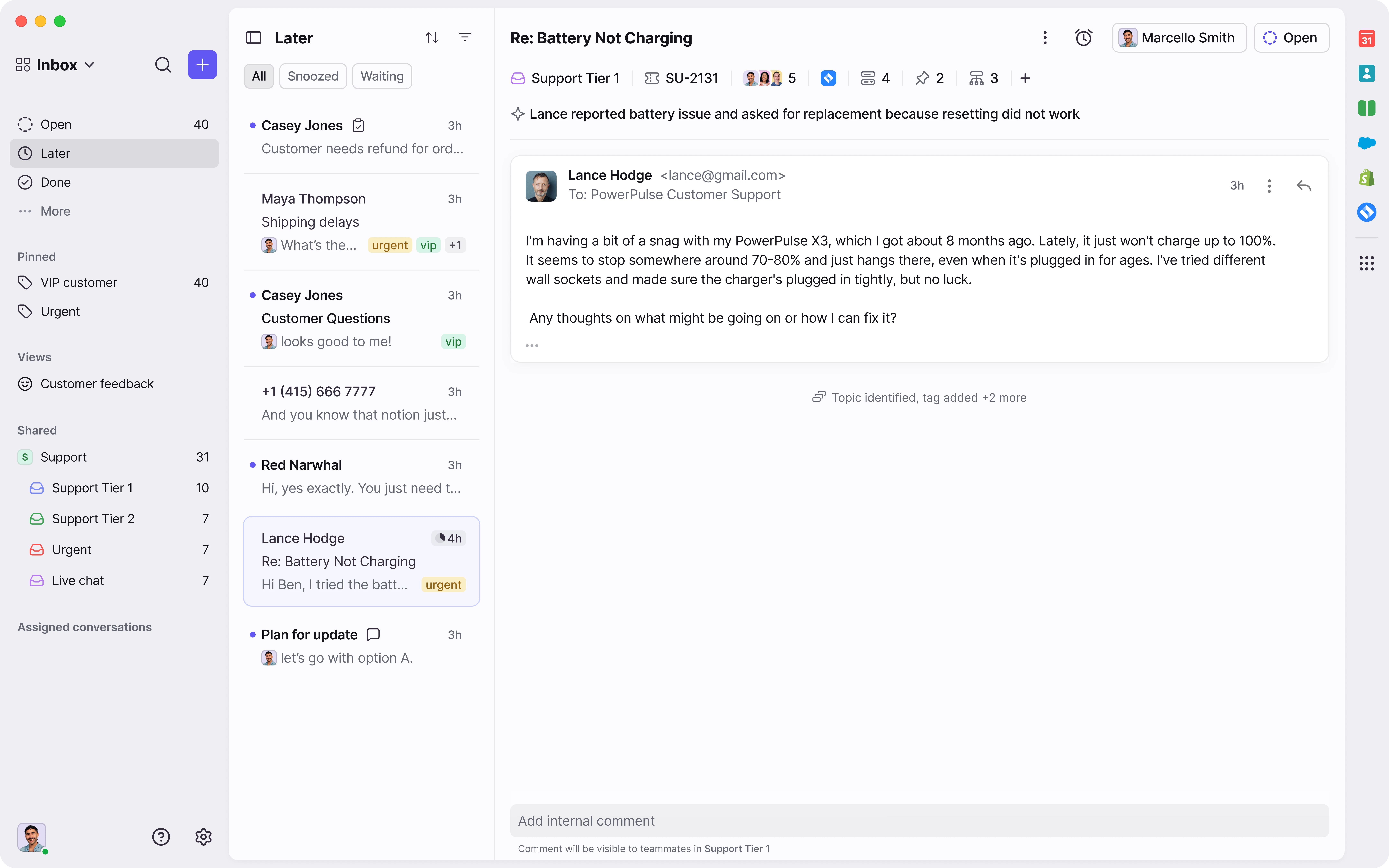 Front Support inbox with AI issue summary