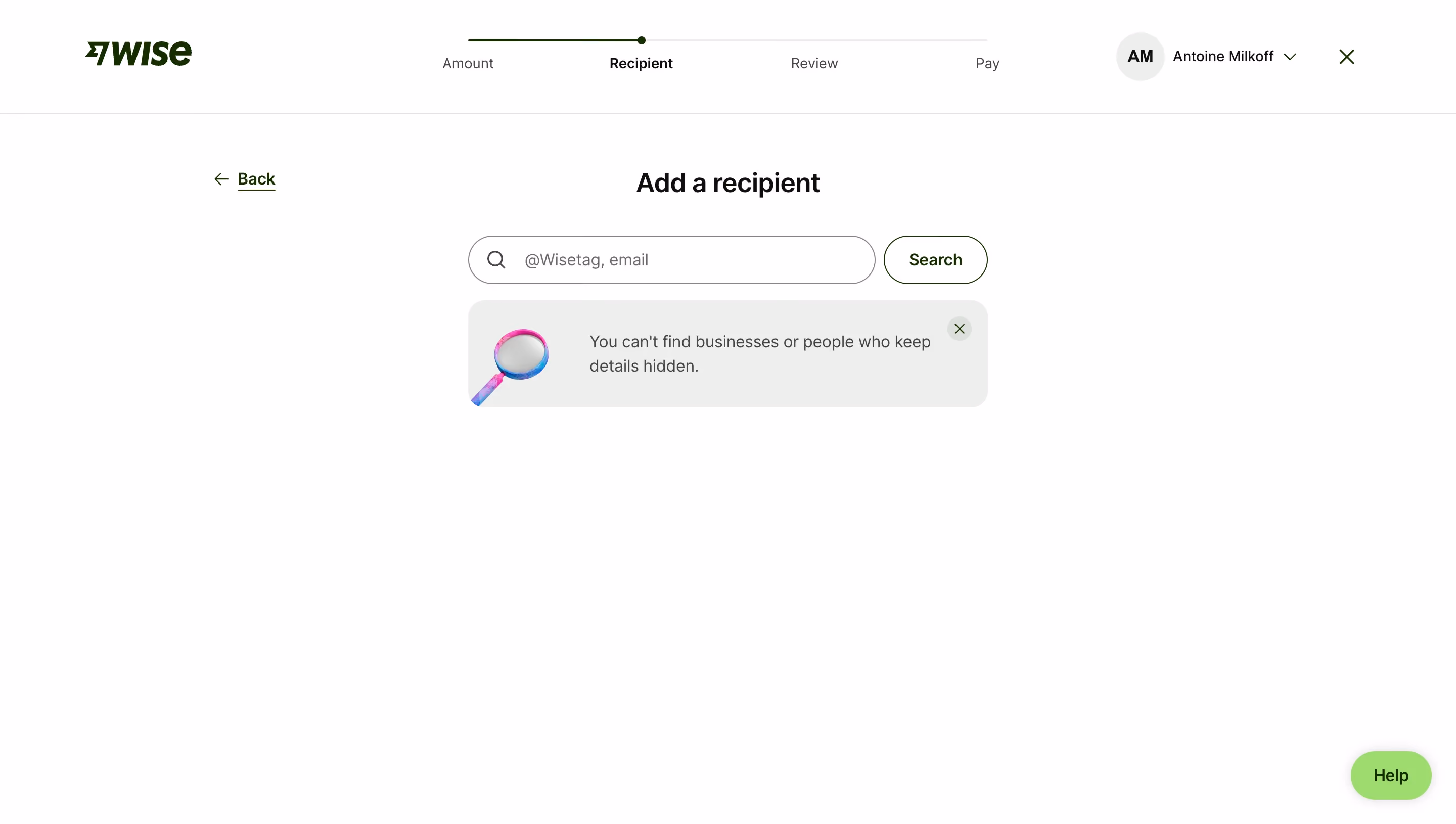 Wise Search Transfer Recipient