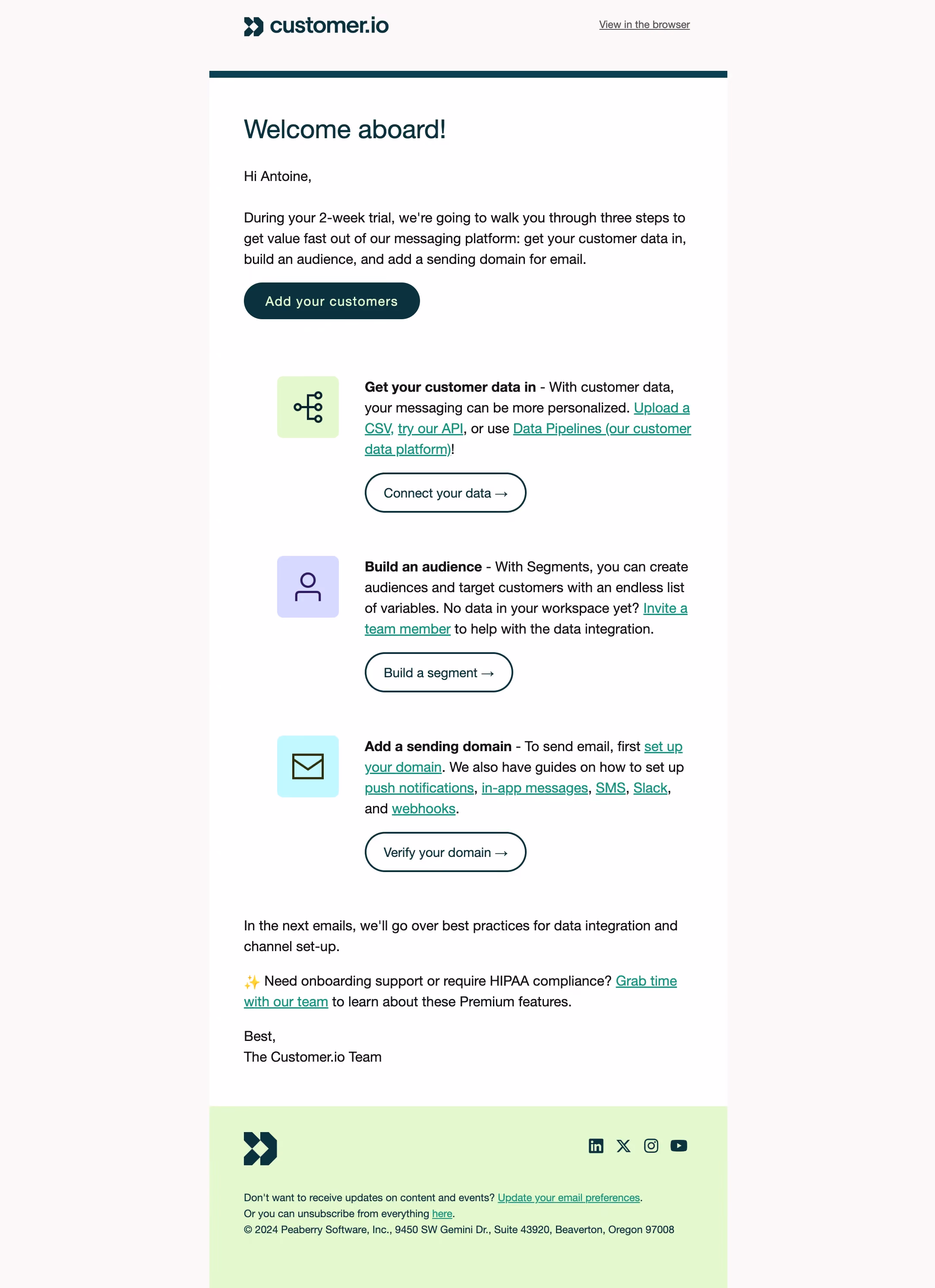 Customer.io Welcome Email