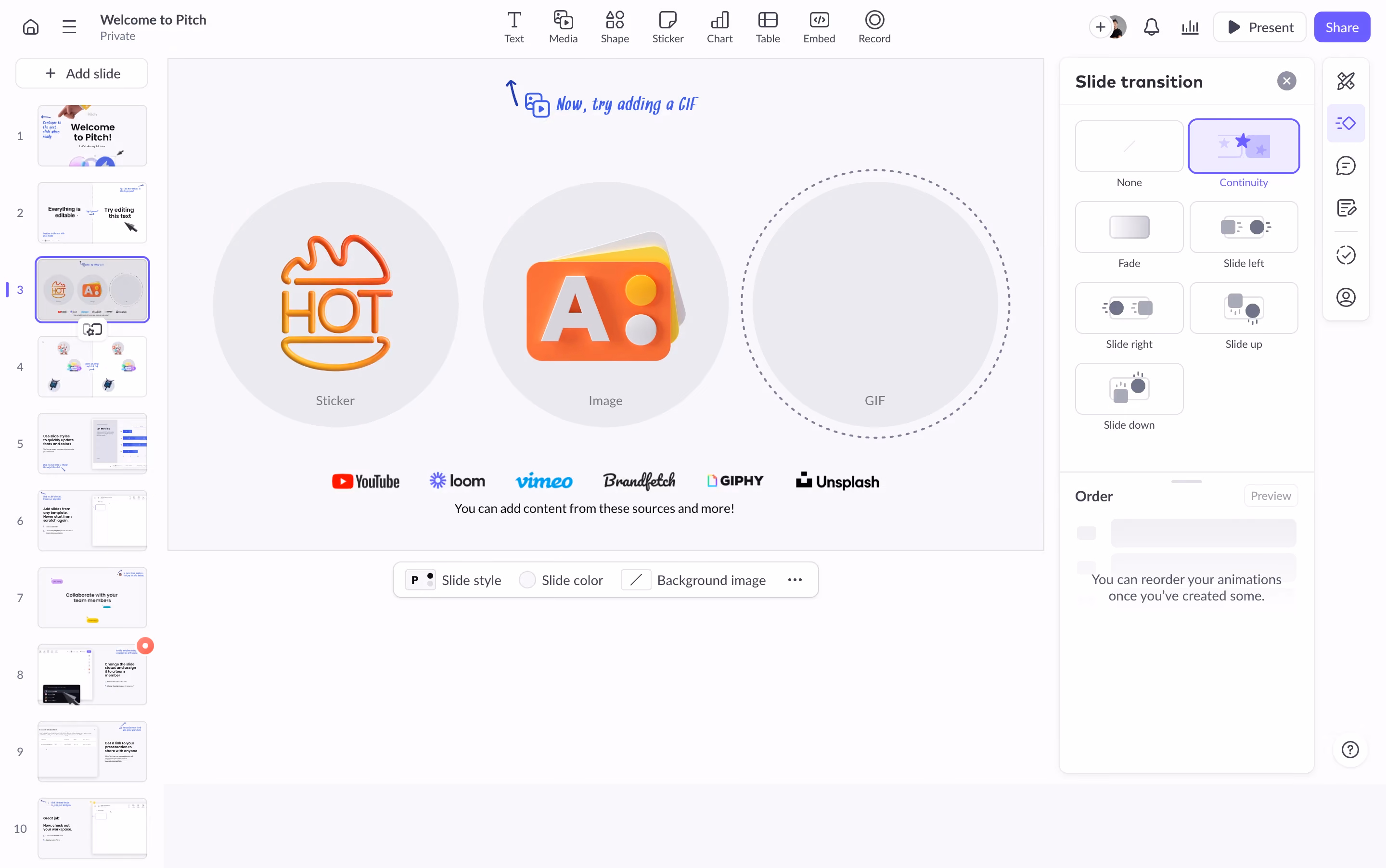 Pitch Presentation Animations Side Panel