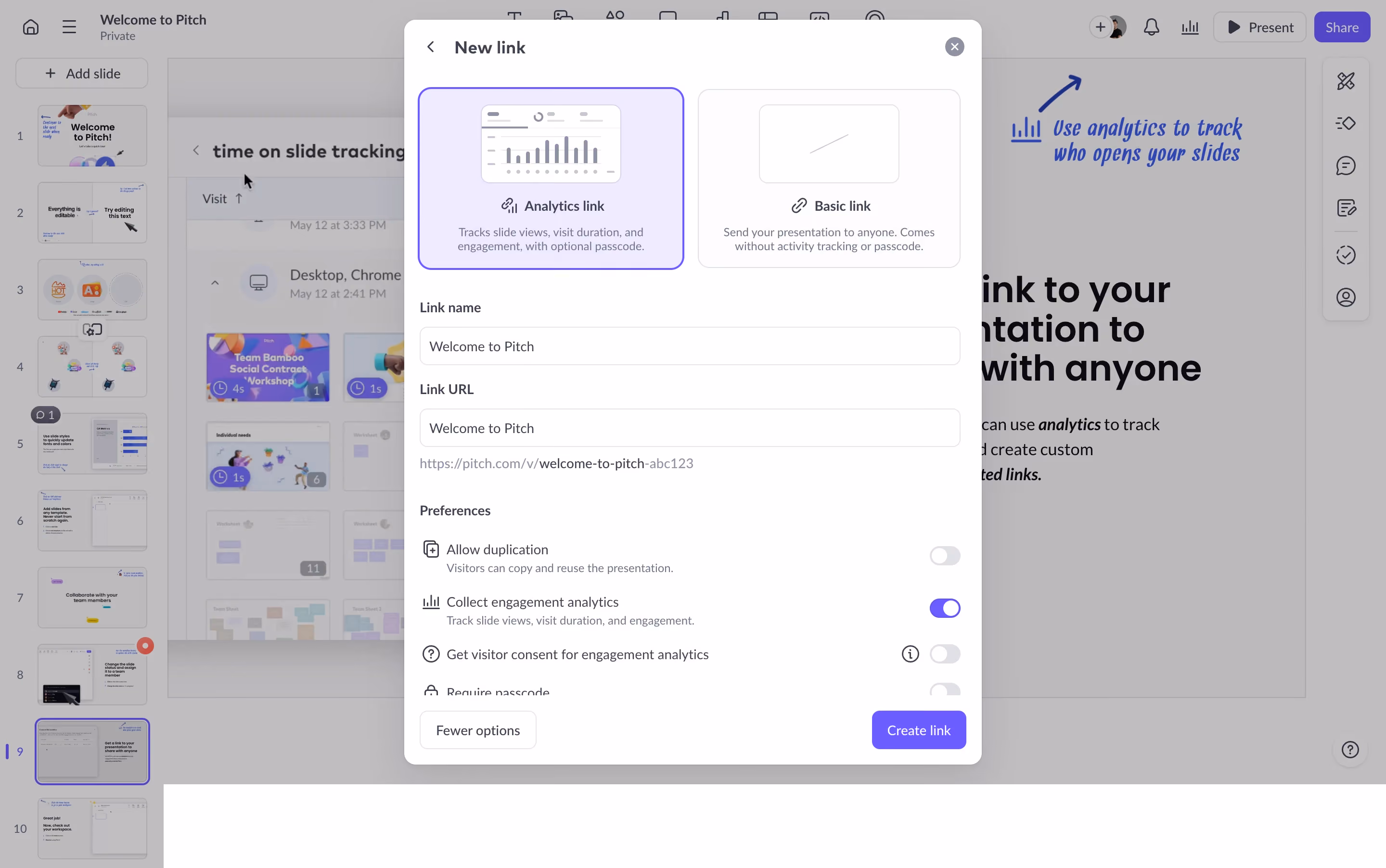 Pitch Create New Sharing Link
