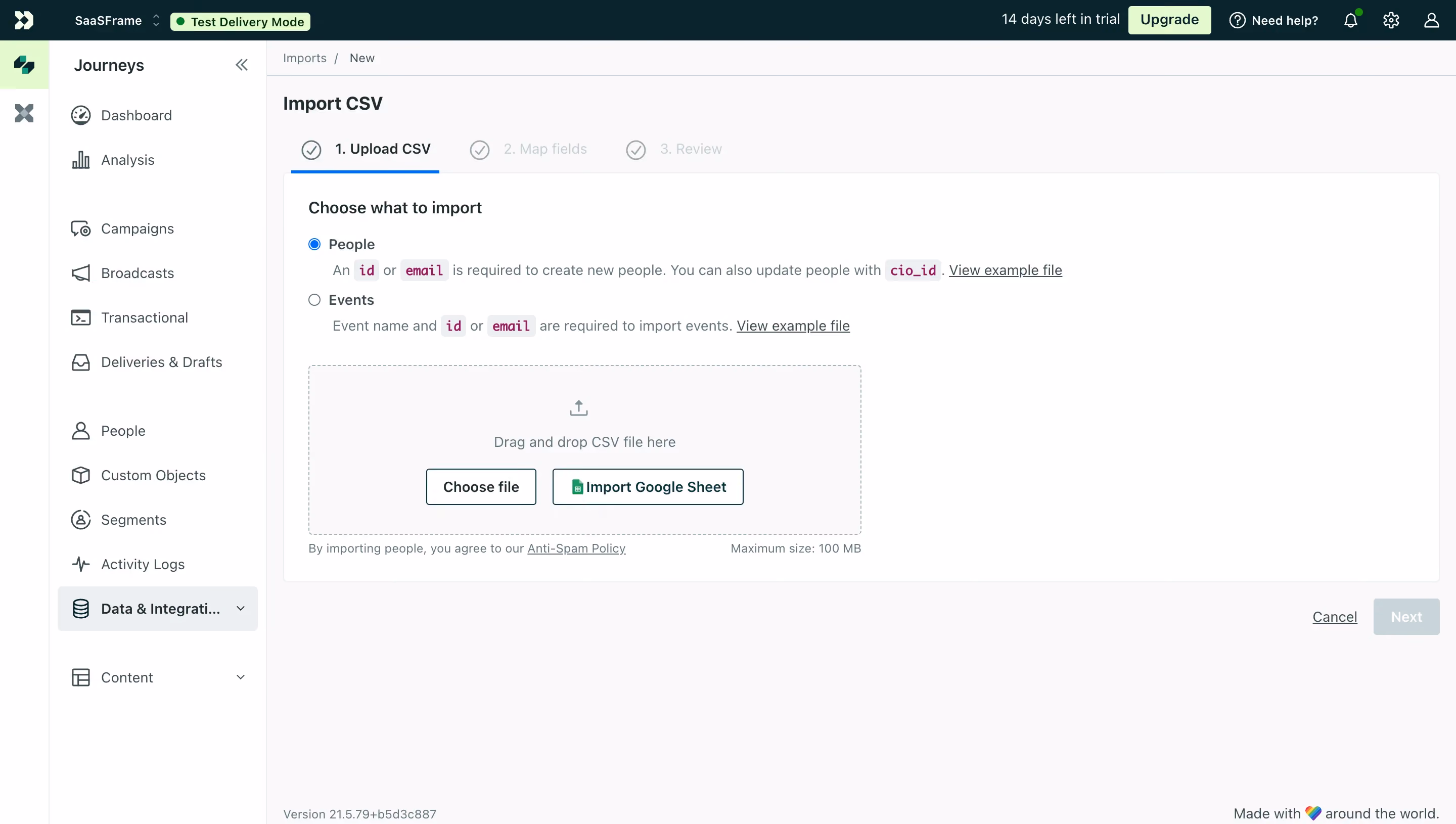 Customer.io Import CSV