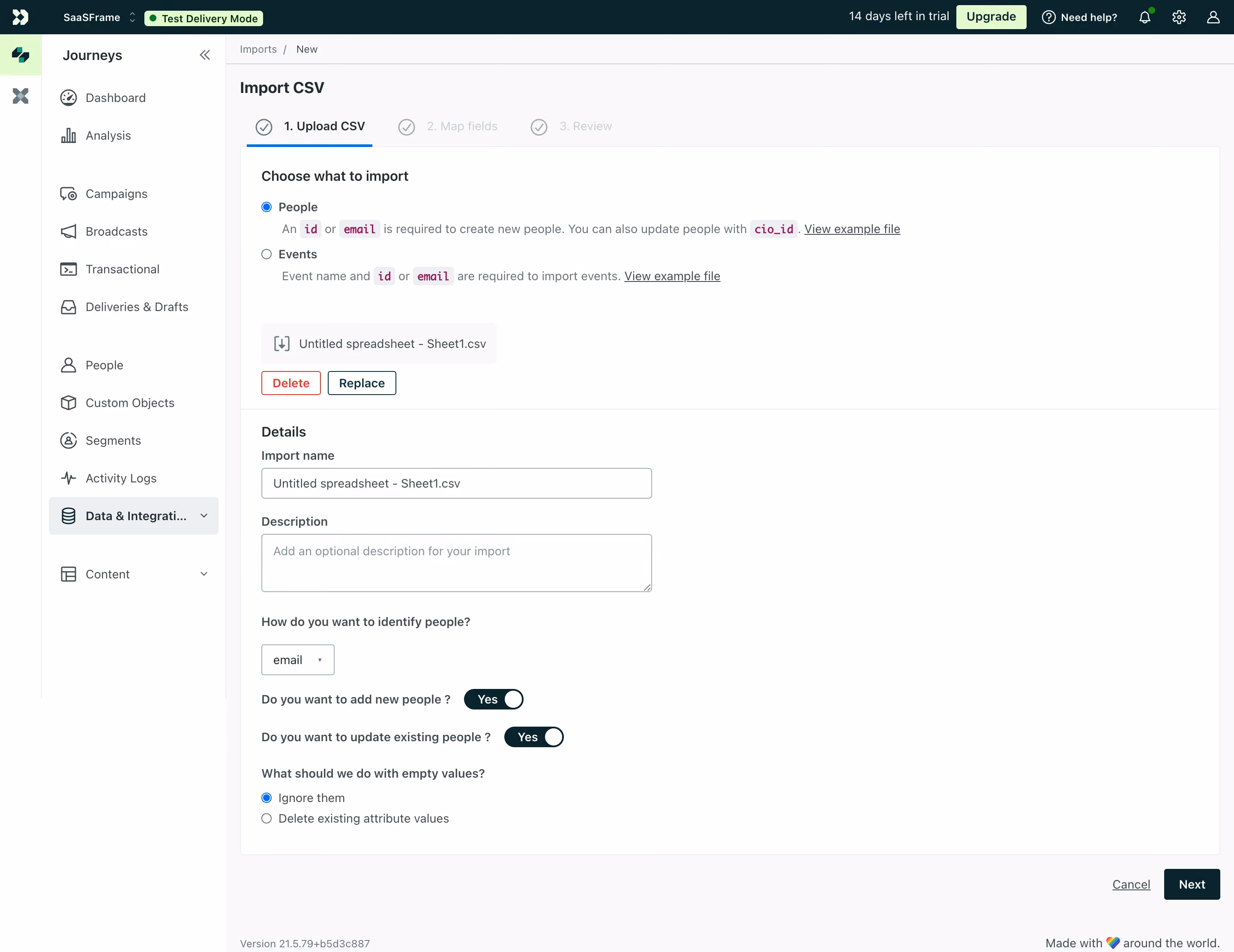 Customer.io Upload CSV