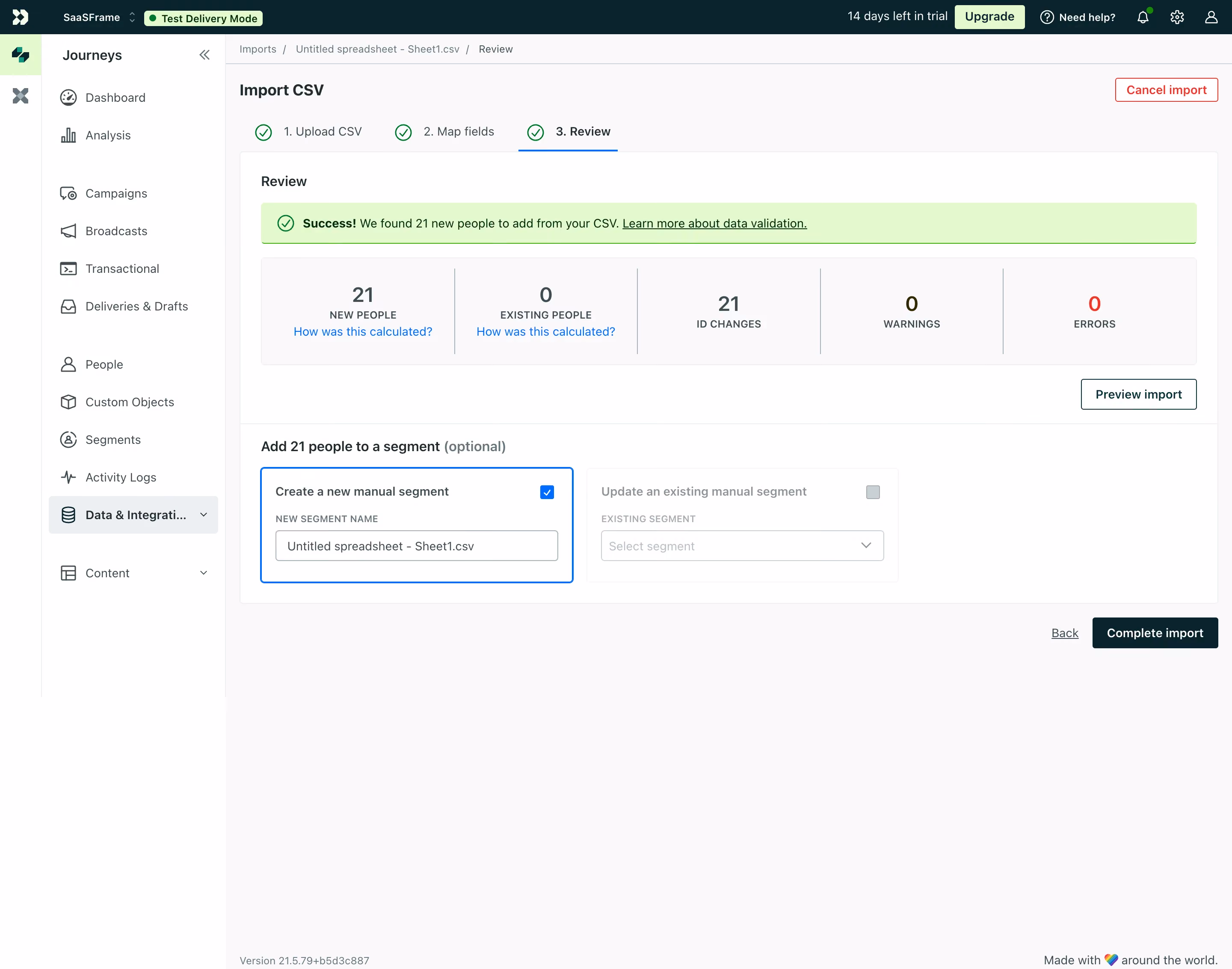 Customer.io CSV Import Review