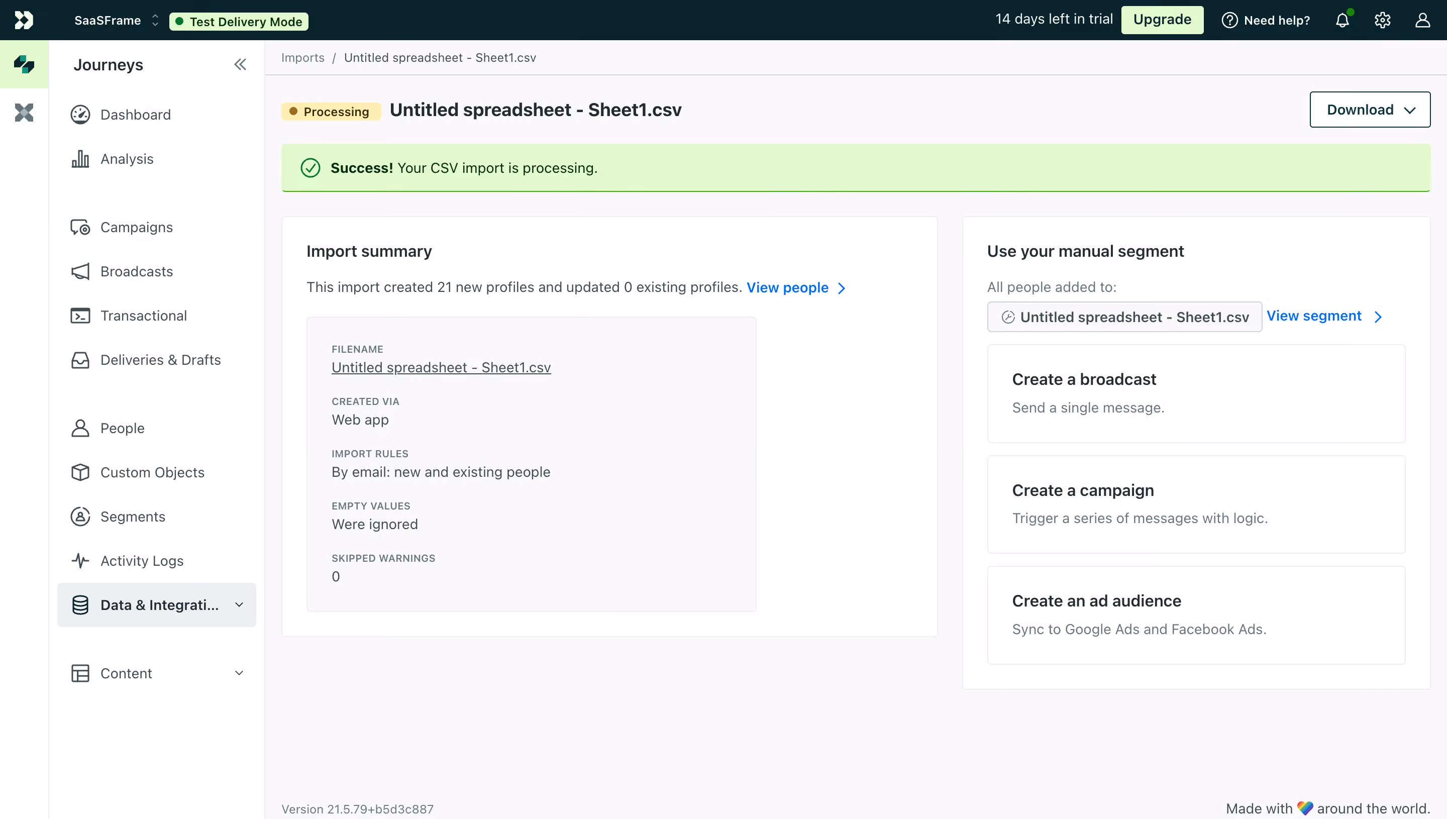 Customer.io CSV Import Summary