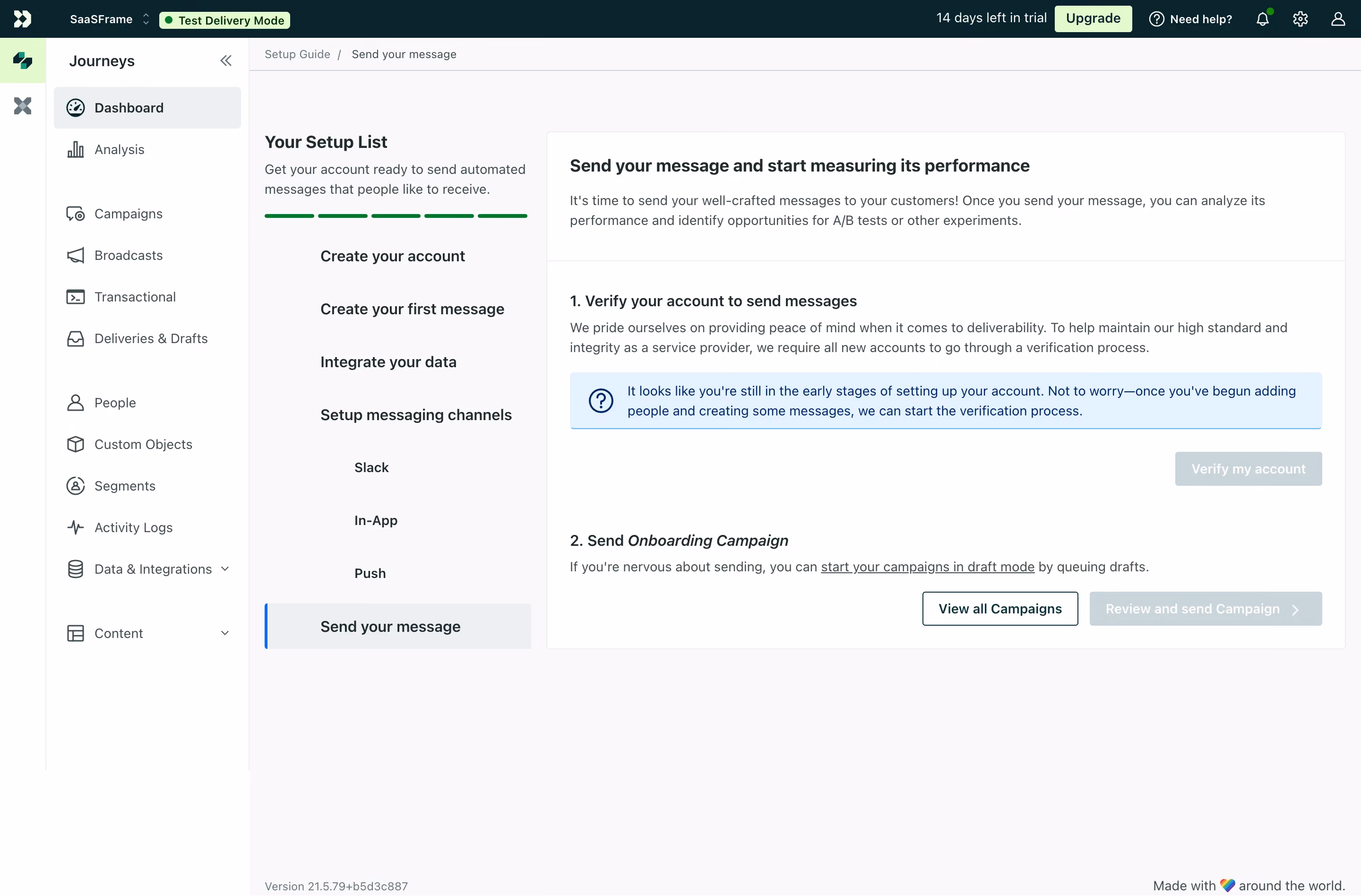 Customer.io Send First Campaign