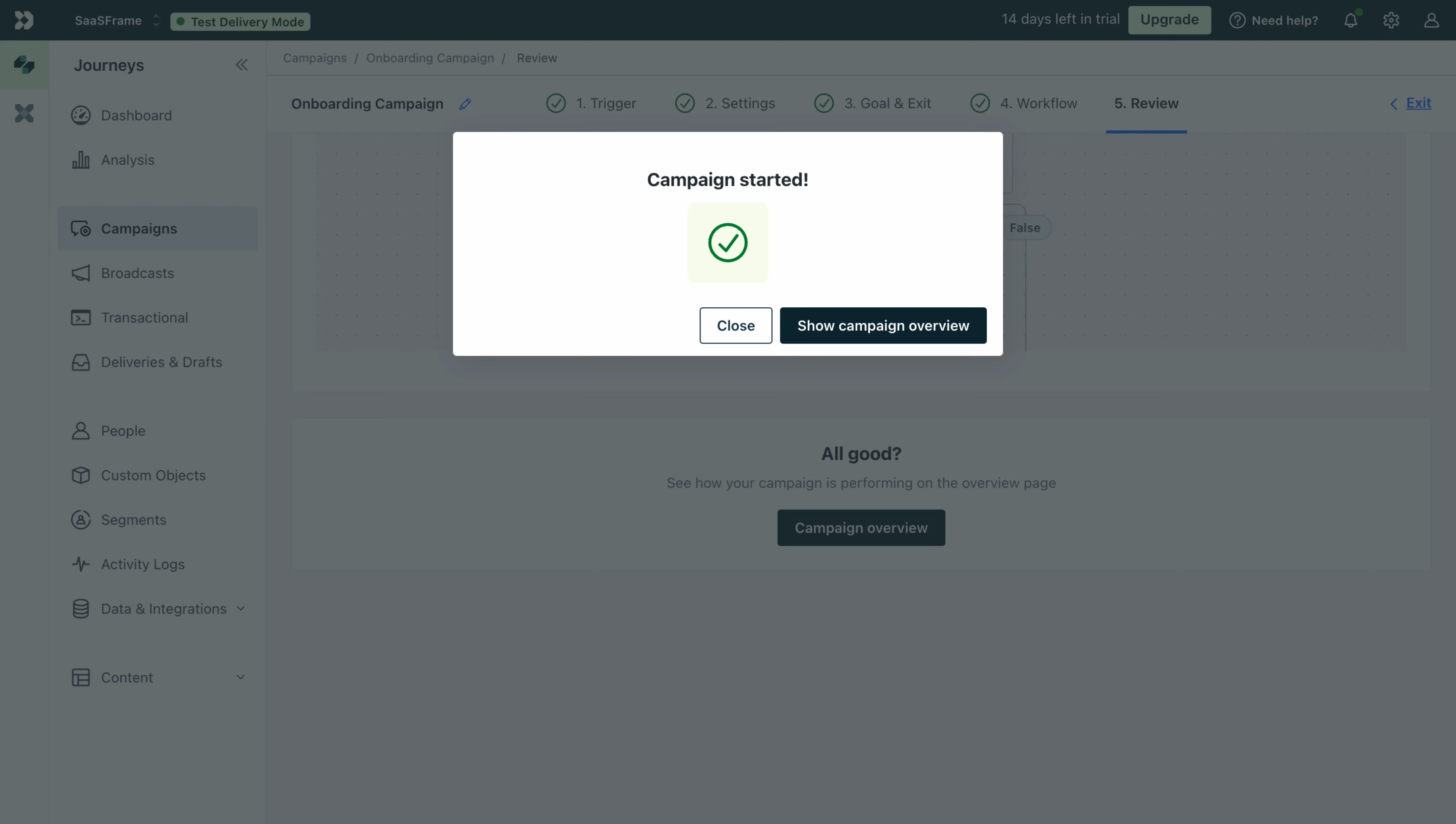 Customer.io Campaign Setup Success