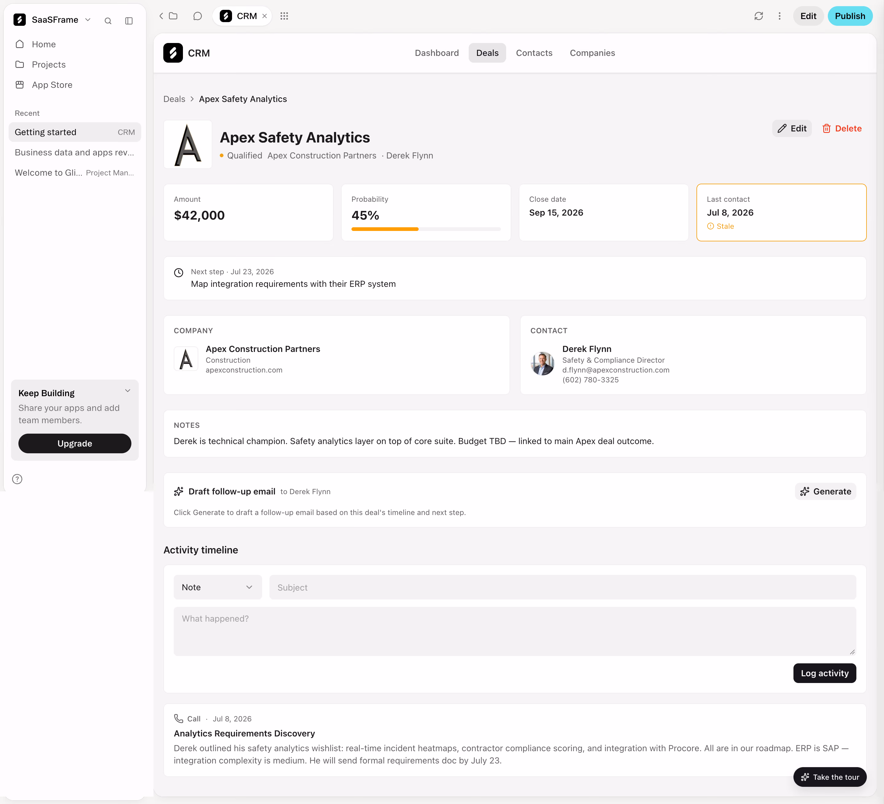 Glide CRM account details