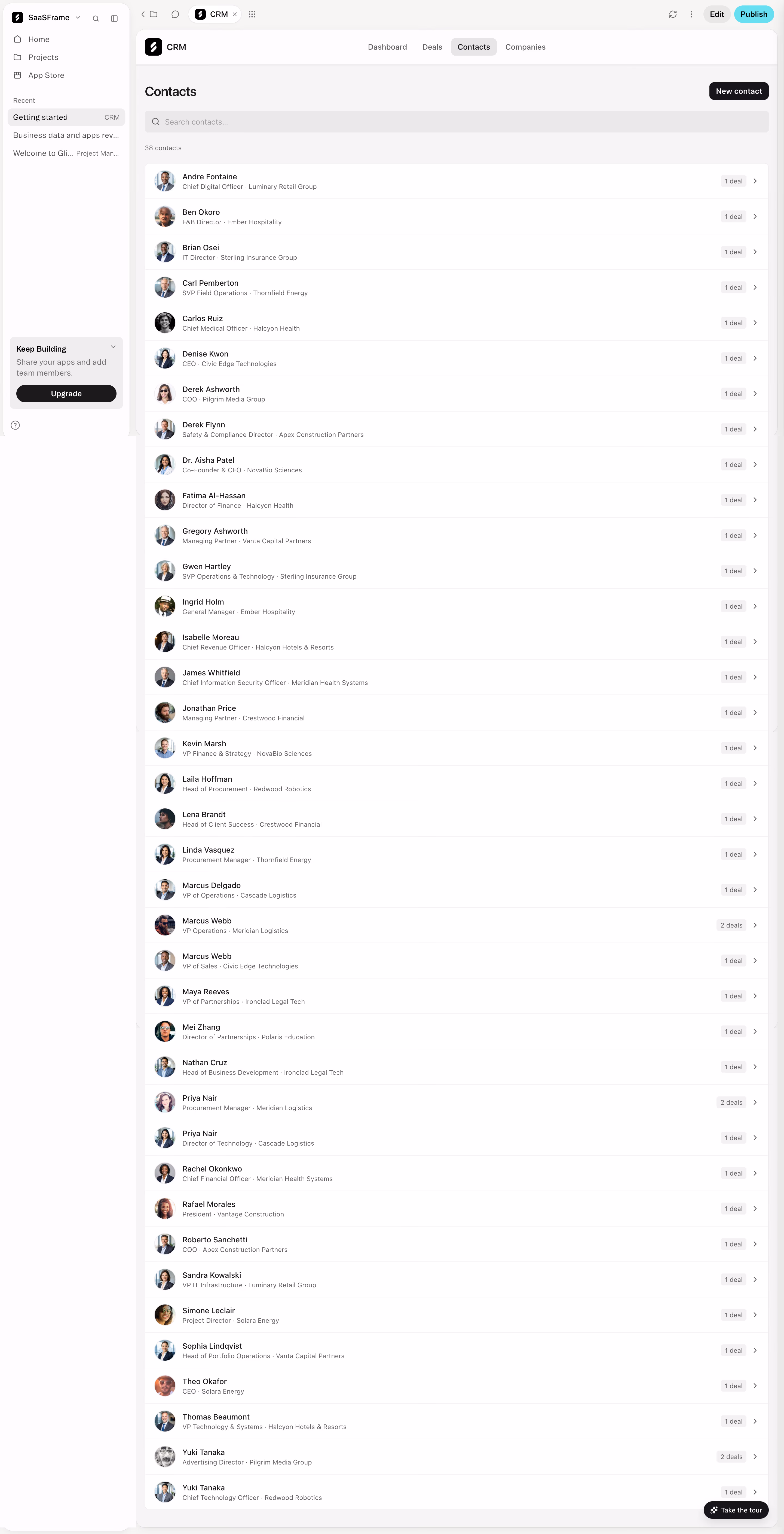 Glide CRM contacts list