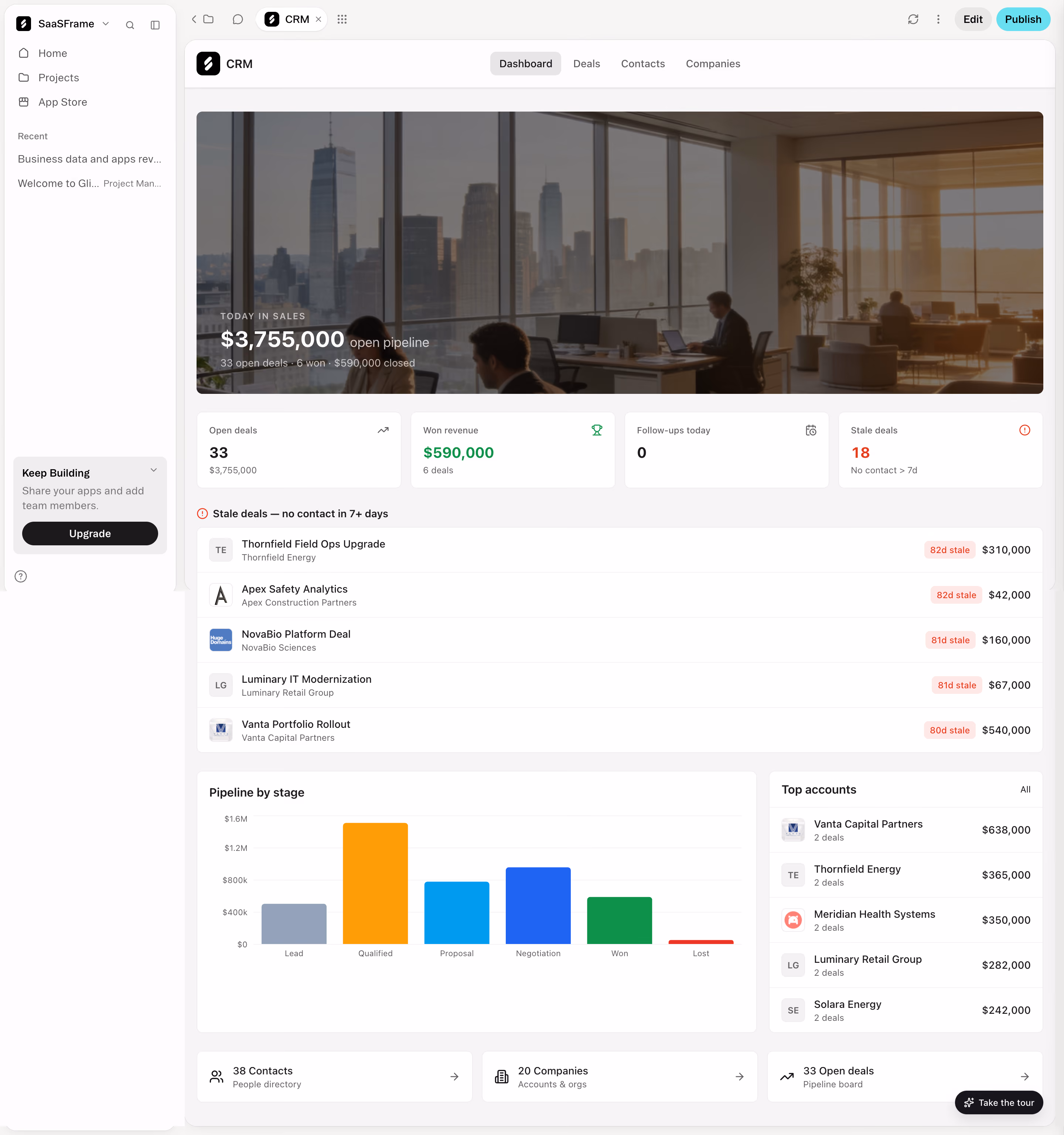 Glide CRM app dashboard preview