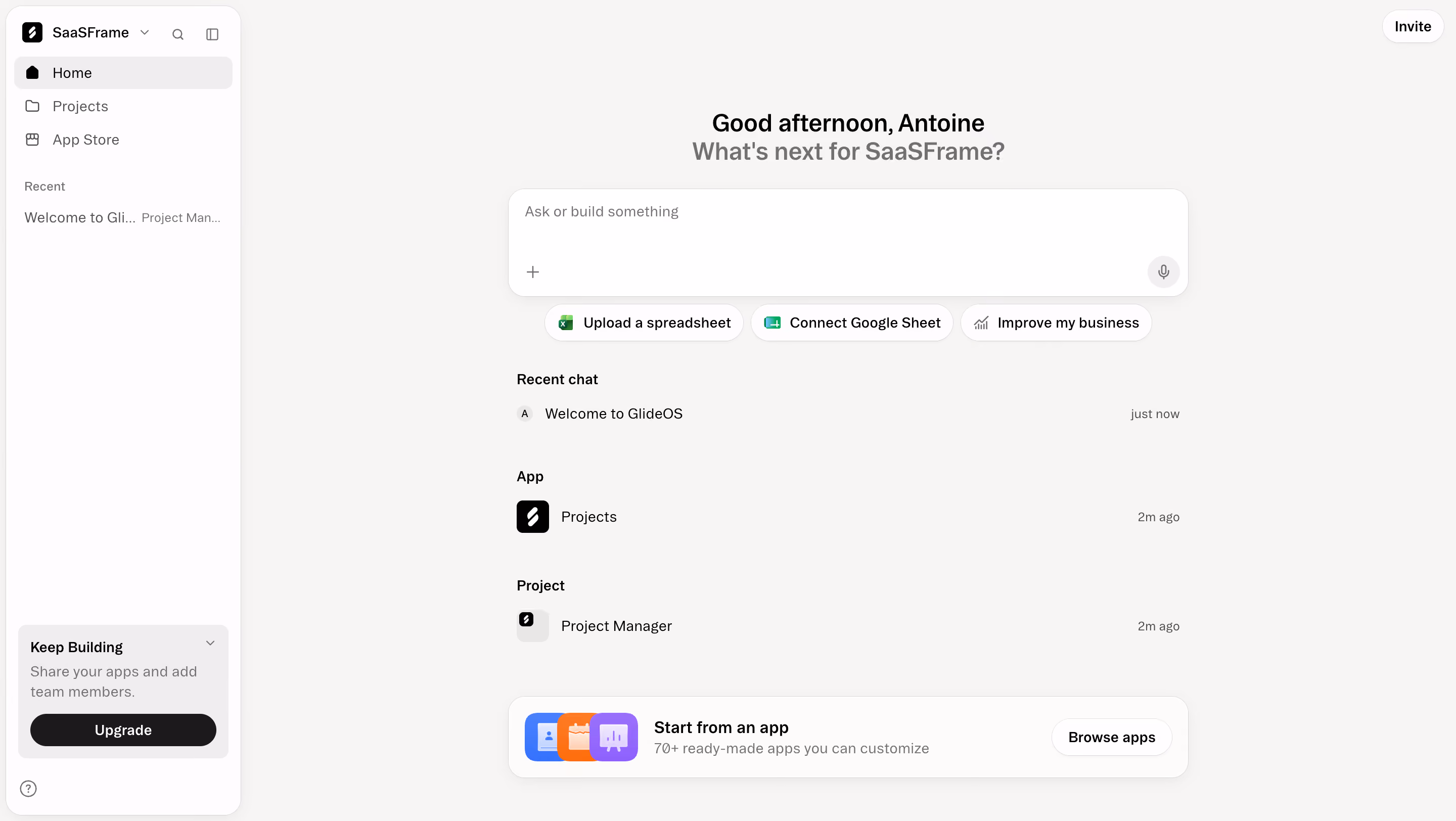 Glide AI app builder home