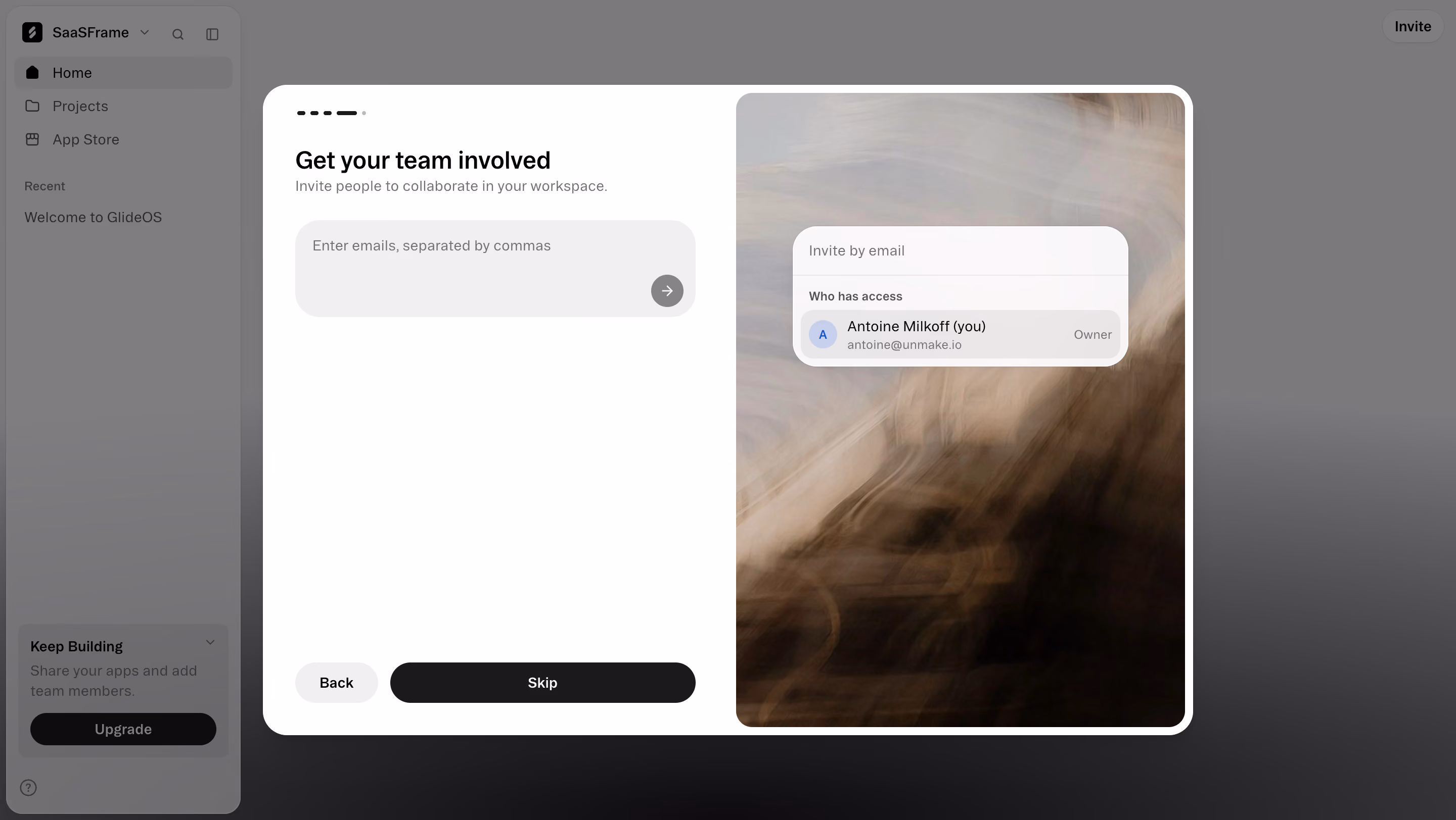 Glide Invite teammates during setup
