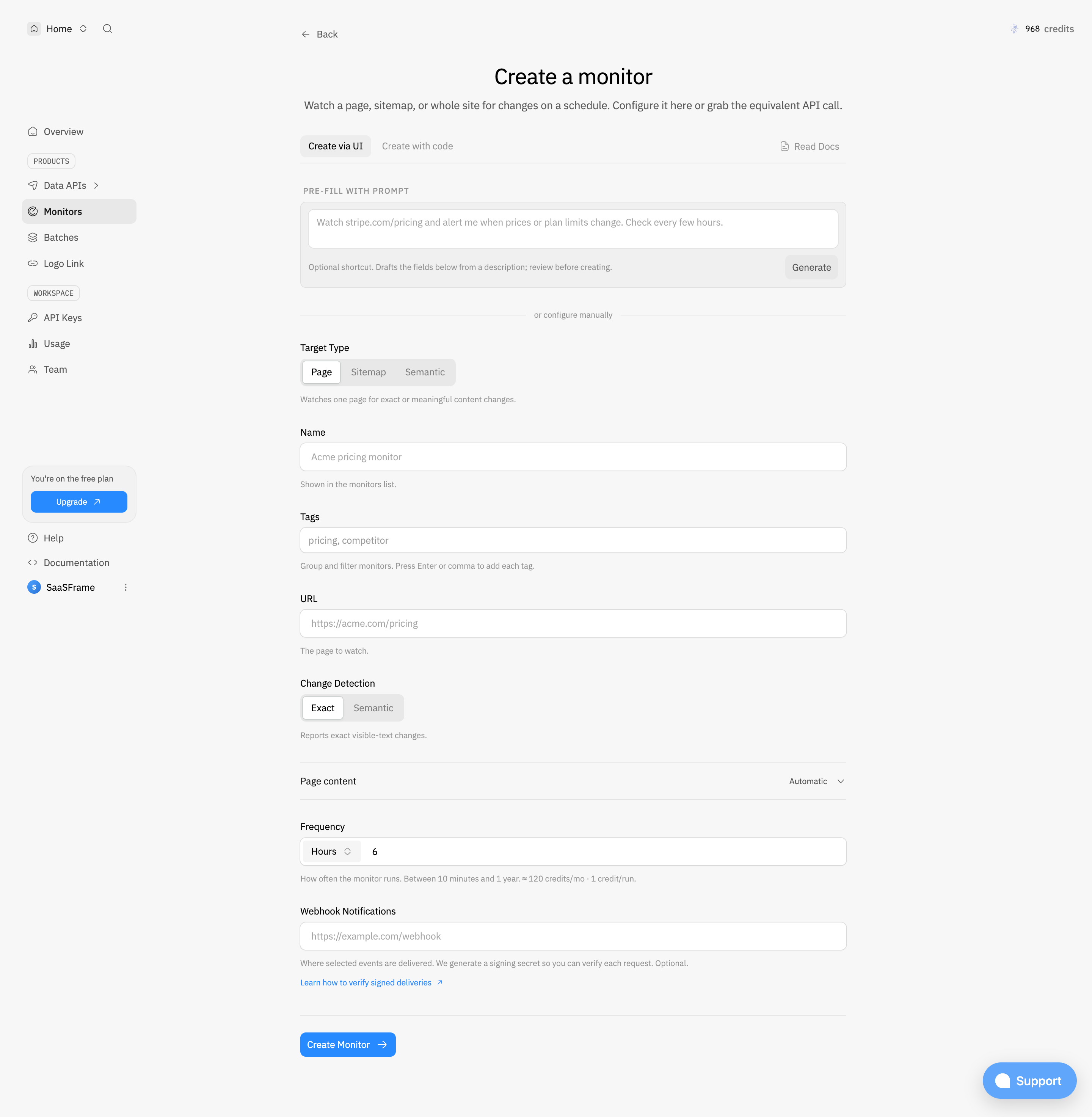 Context.dev Create a monitor