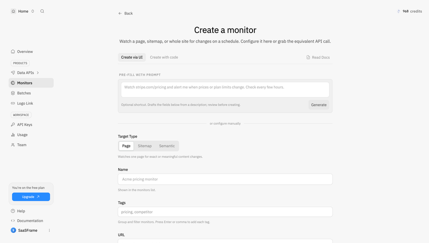 Context.dev Create a monitor