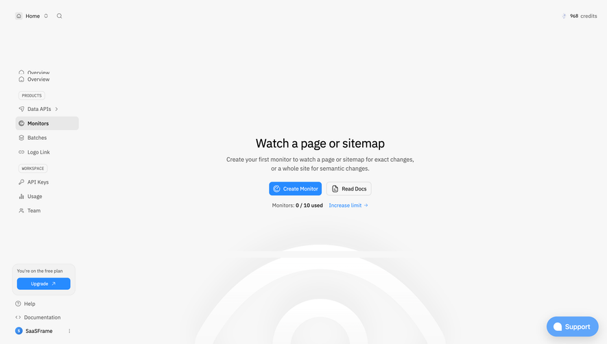 Context.dev Watch a page or sitemap empty state