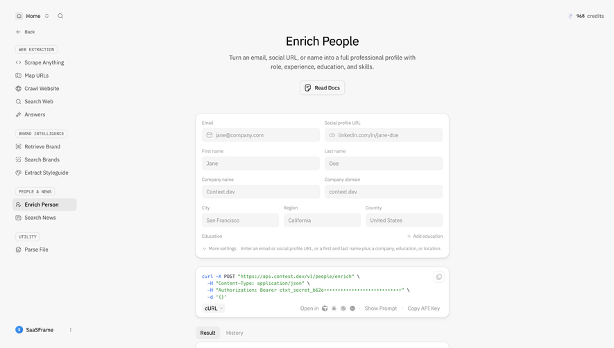Context.dev Enrich People setup